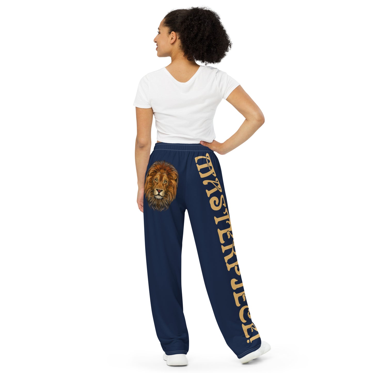 “MASTERPIECE!”Navy Unisex Wide-Leg Pants W/Fawn Font