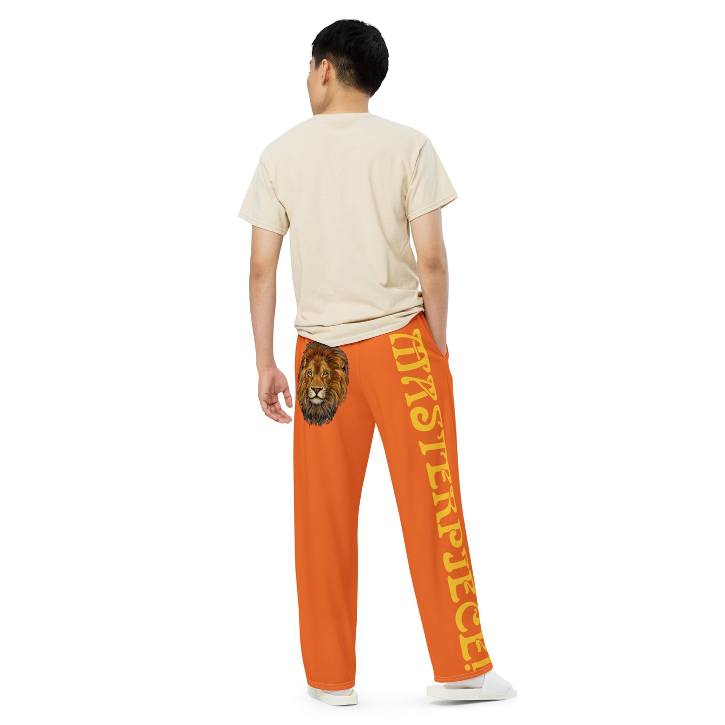 “MASTERPIECE!”Orange Unisex Wide-Leg Pants W/Yellow Font