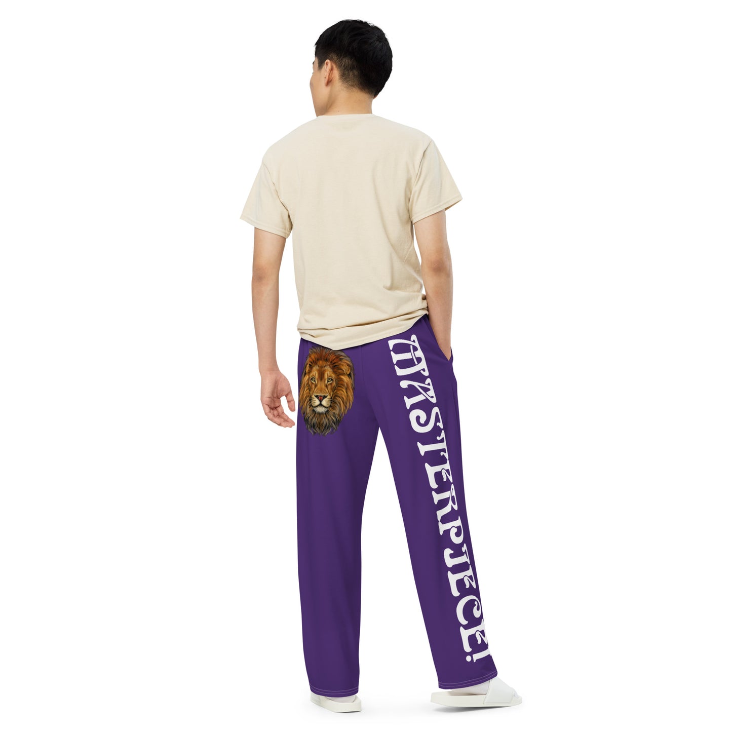 “MASTERPIECE!”Purple Unisex Wide-Leg Pants W/White Font
