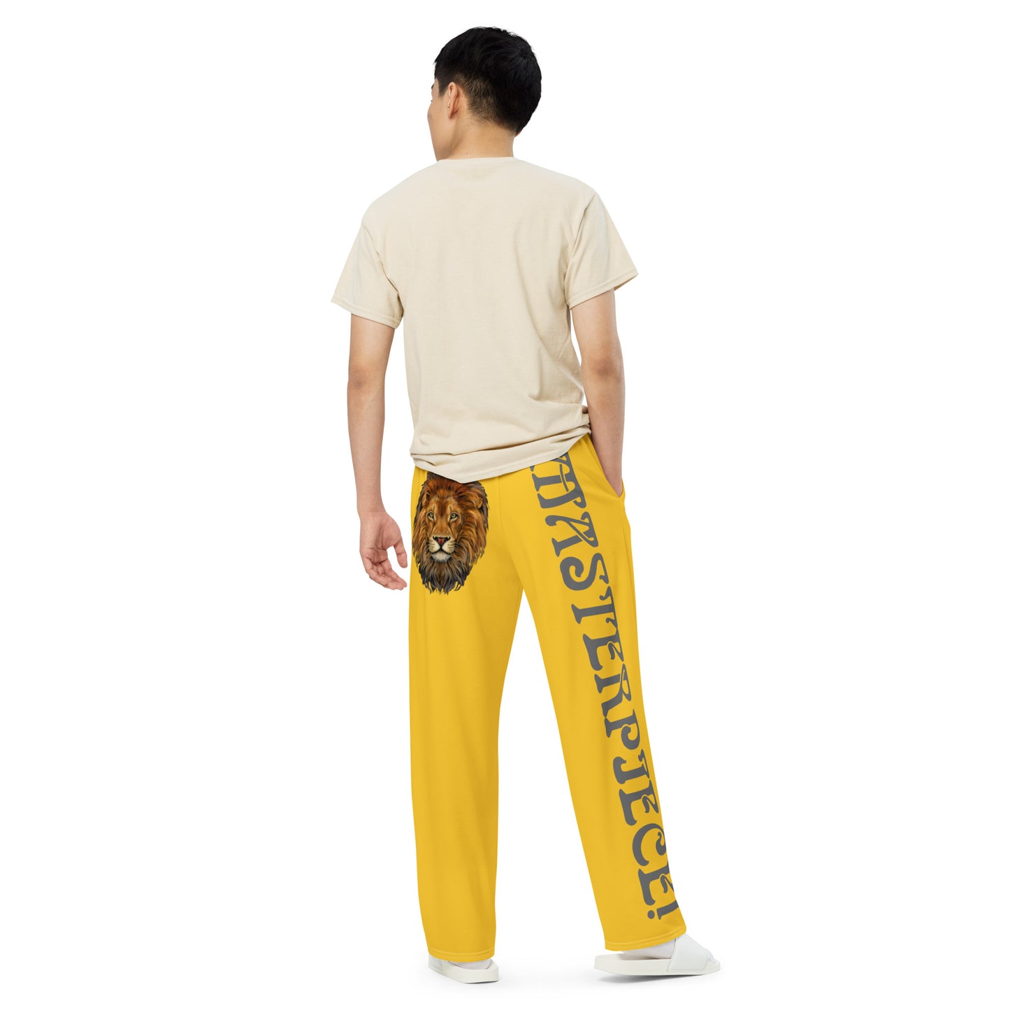 “MASTERPIECE!”Yellow Unisex Wide-Leg Pants W/Grey Font