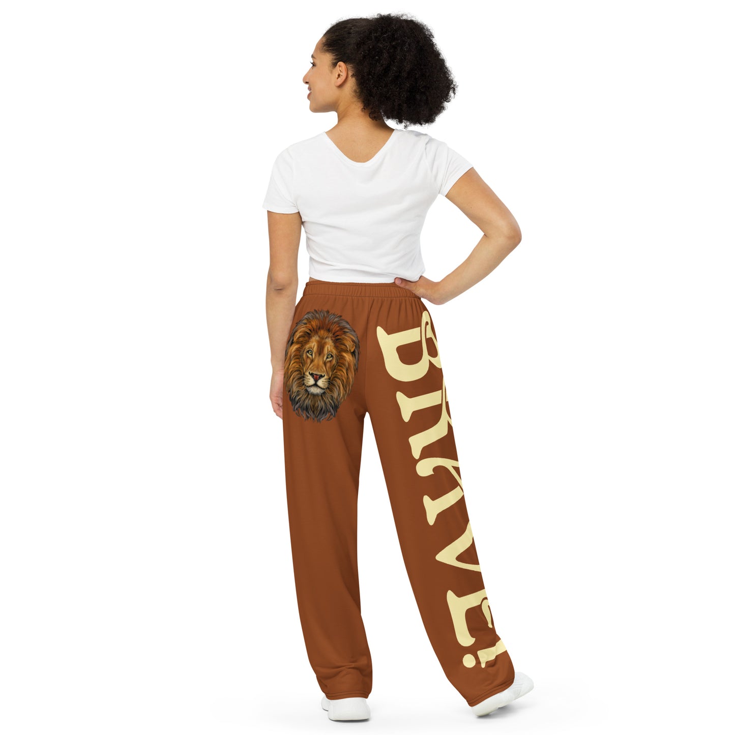 “BRAVE!”Brown Unisex Wide-Leg Pants W/Banana Font