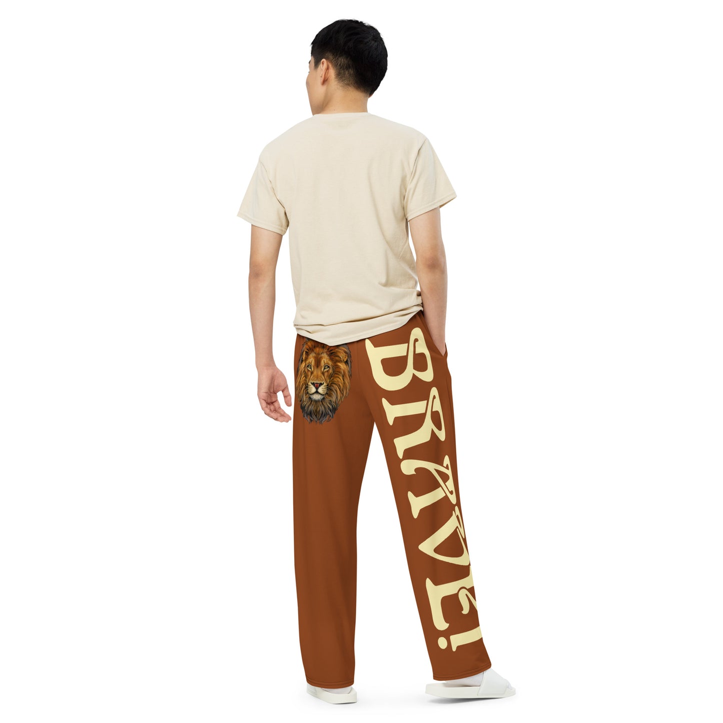 “BRAVE!”Brown Unisex Wide-Leg Pants W/Banana Font