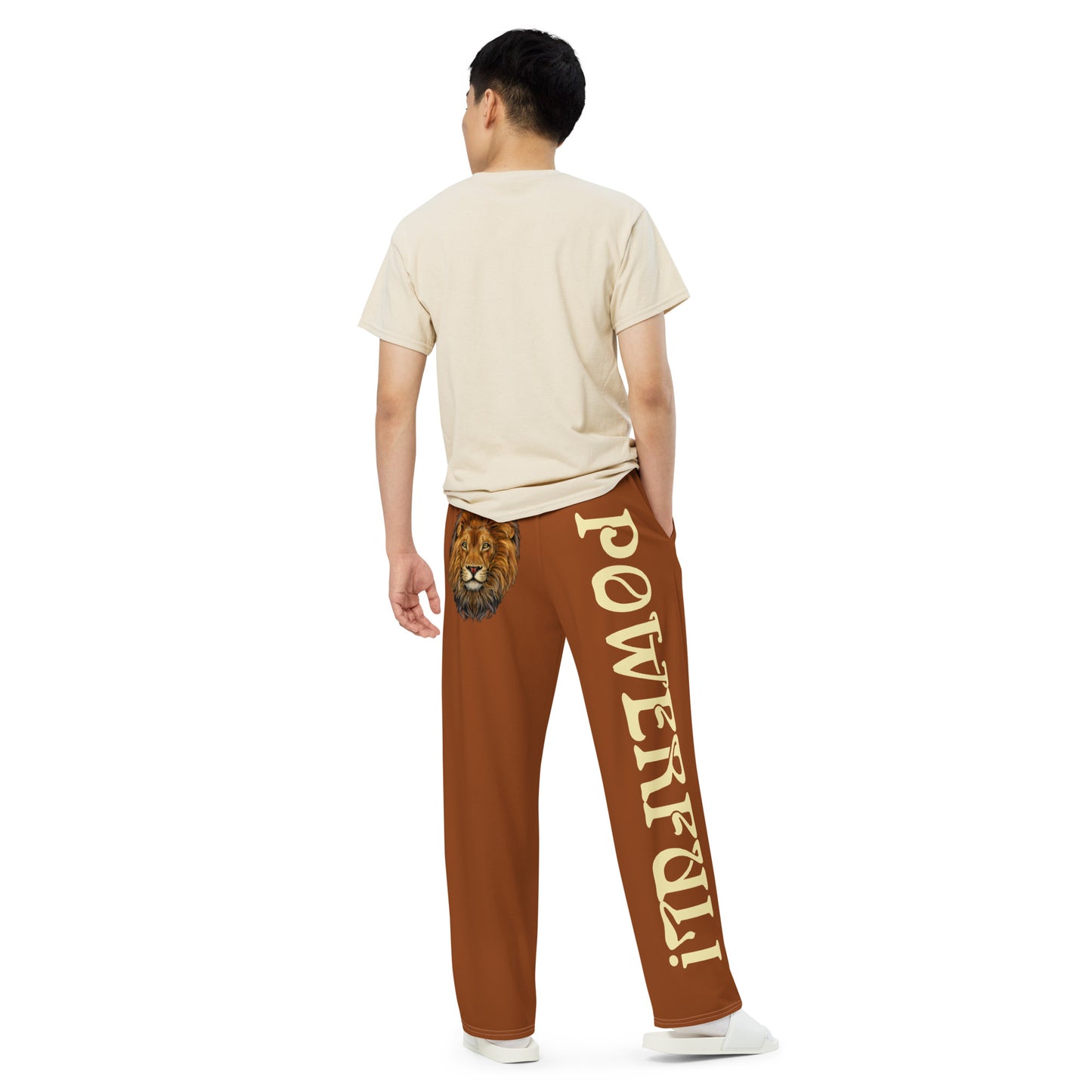 “POWERFUL!”Brown Unisex Wide-Leg Pants W/Banana Font