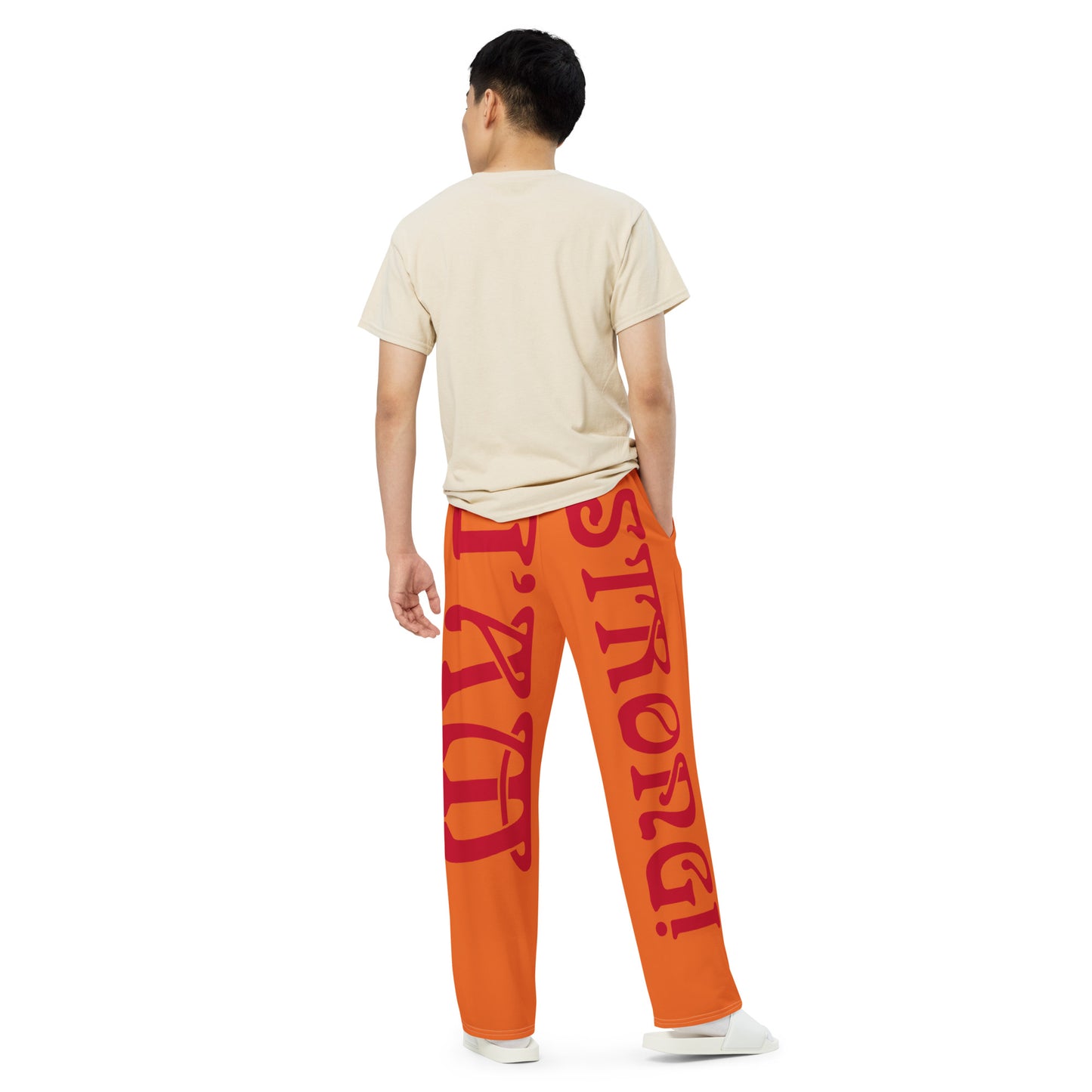 “I’AM STRONG!” Orange Unisex Wide-Leg Pants W/Red Font