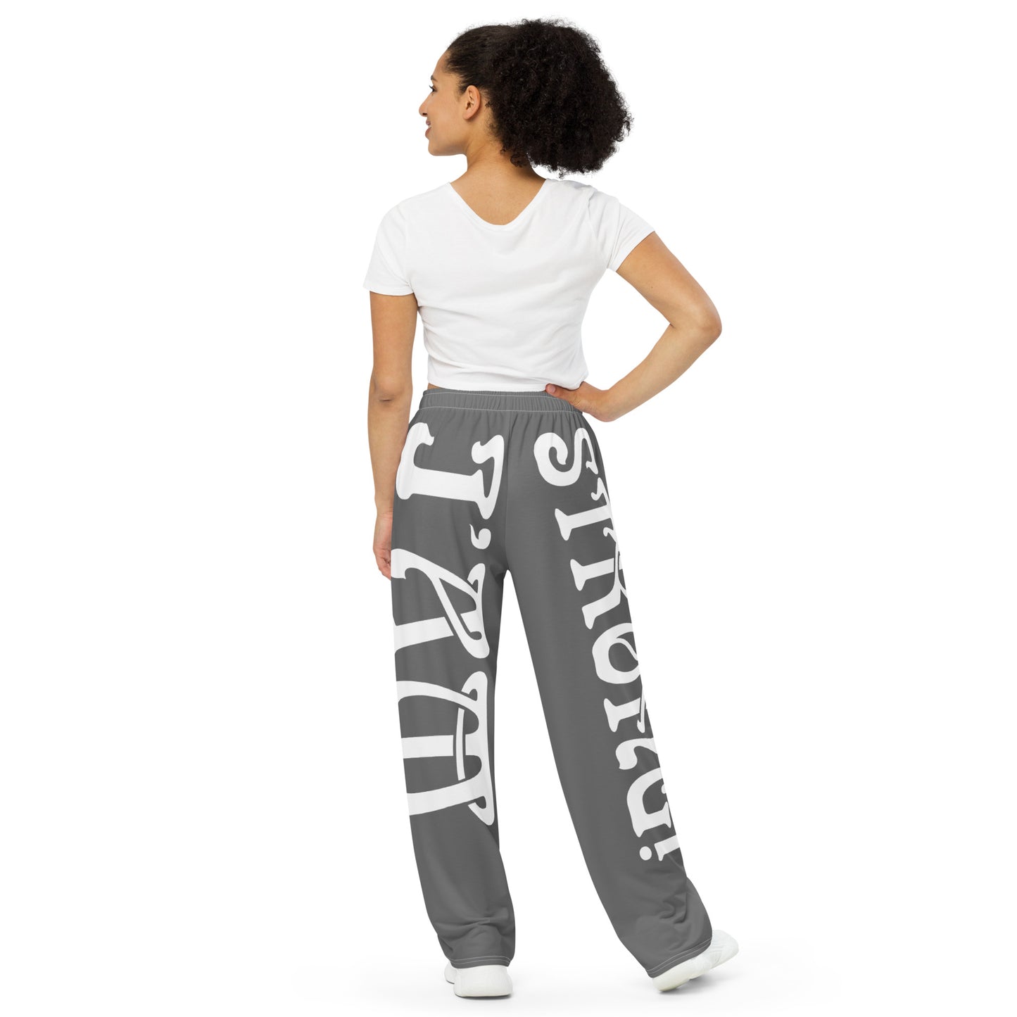 “I’AM STRONG!” Grey Unisex Wide-Leg Pants W/White Font