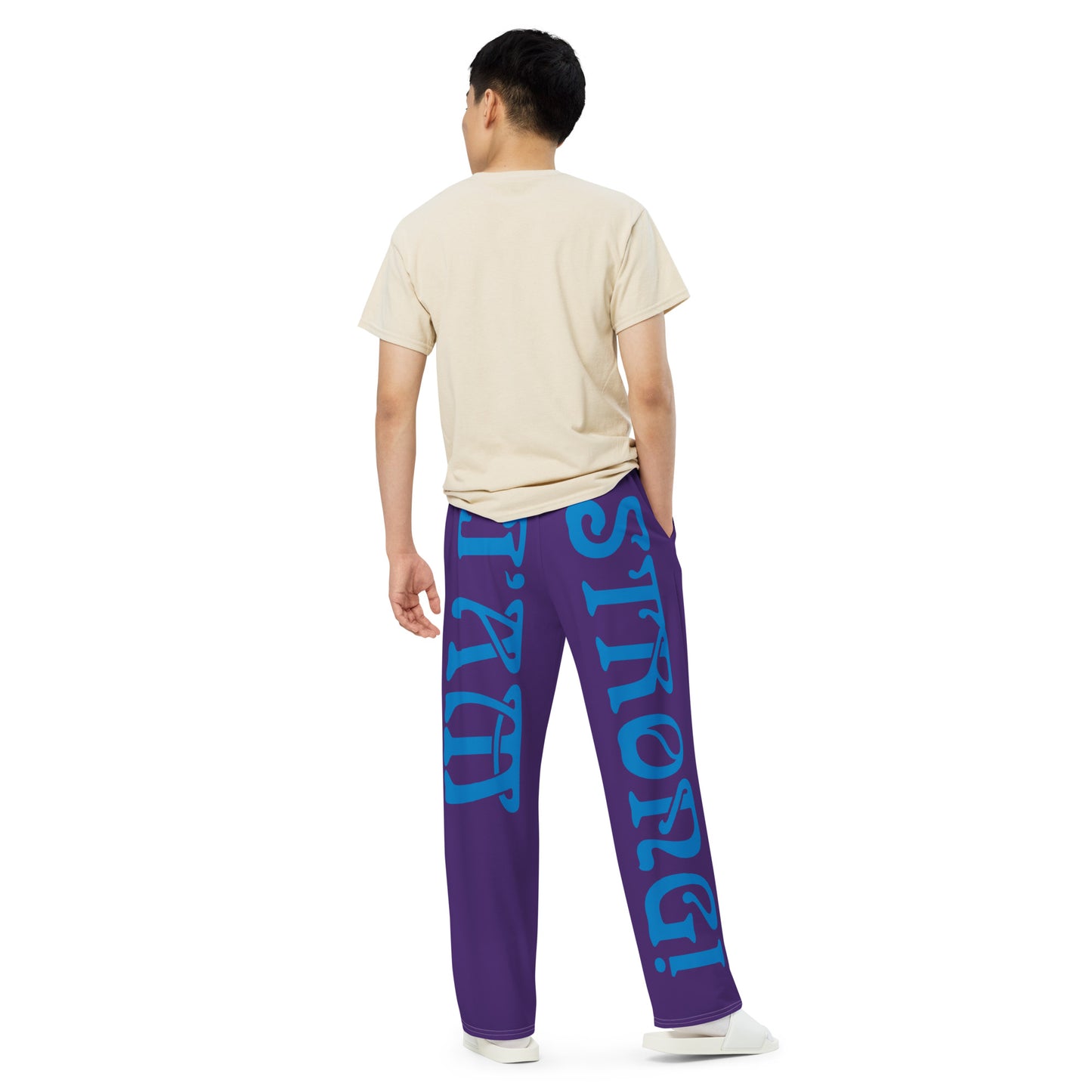 “I’AM STRONG!” Purple Unisex Wide-Leg Pants W/Blue Font