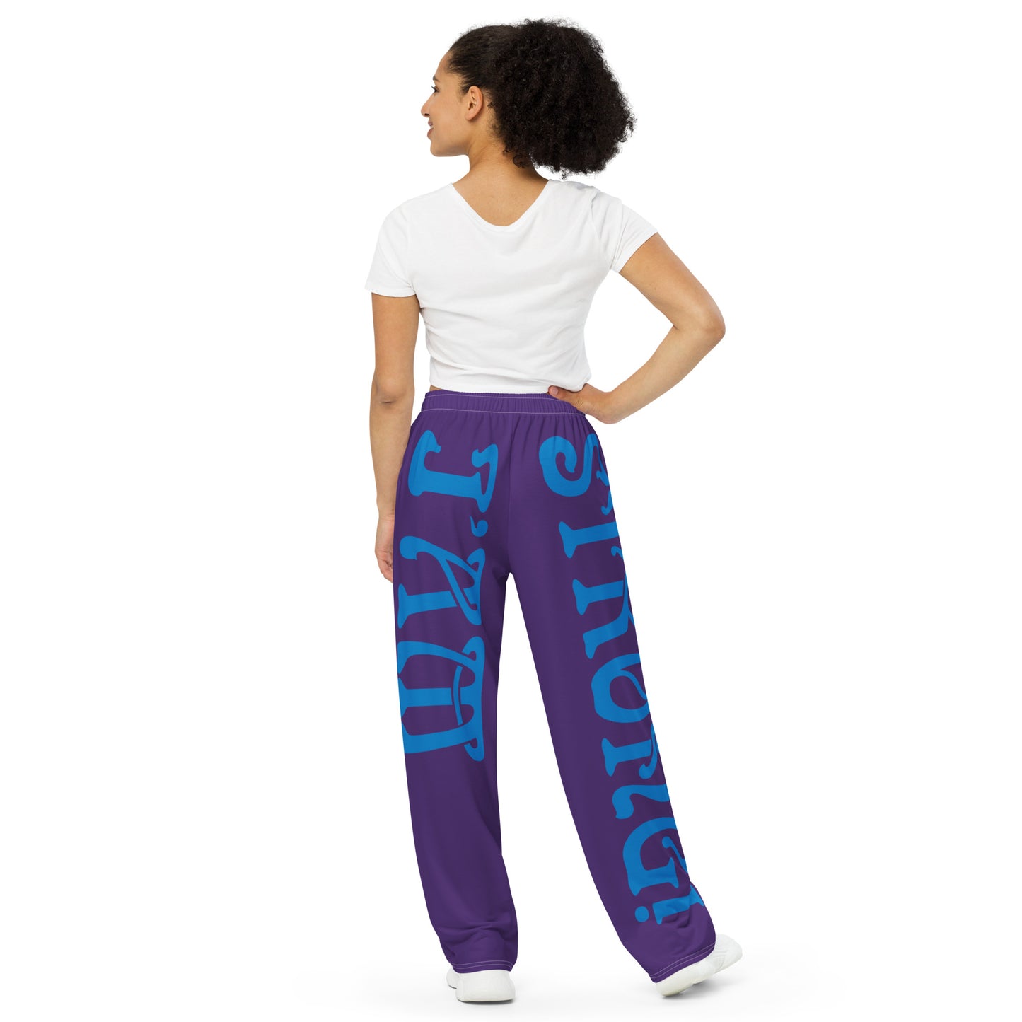 “I’AM STRONG!” Purple Unisex Wide-Leg Pants W/Blue Font