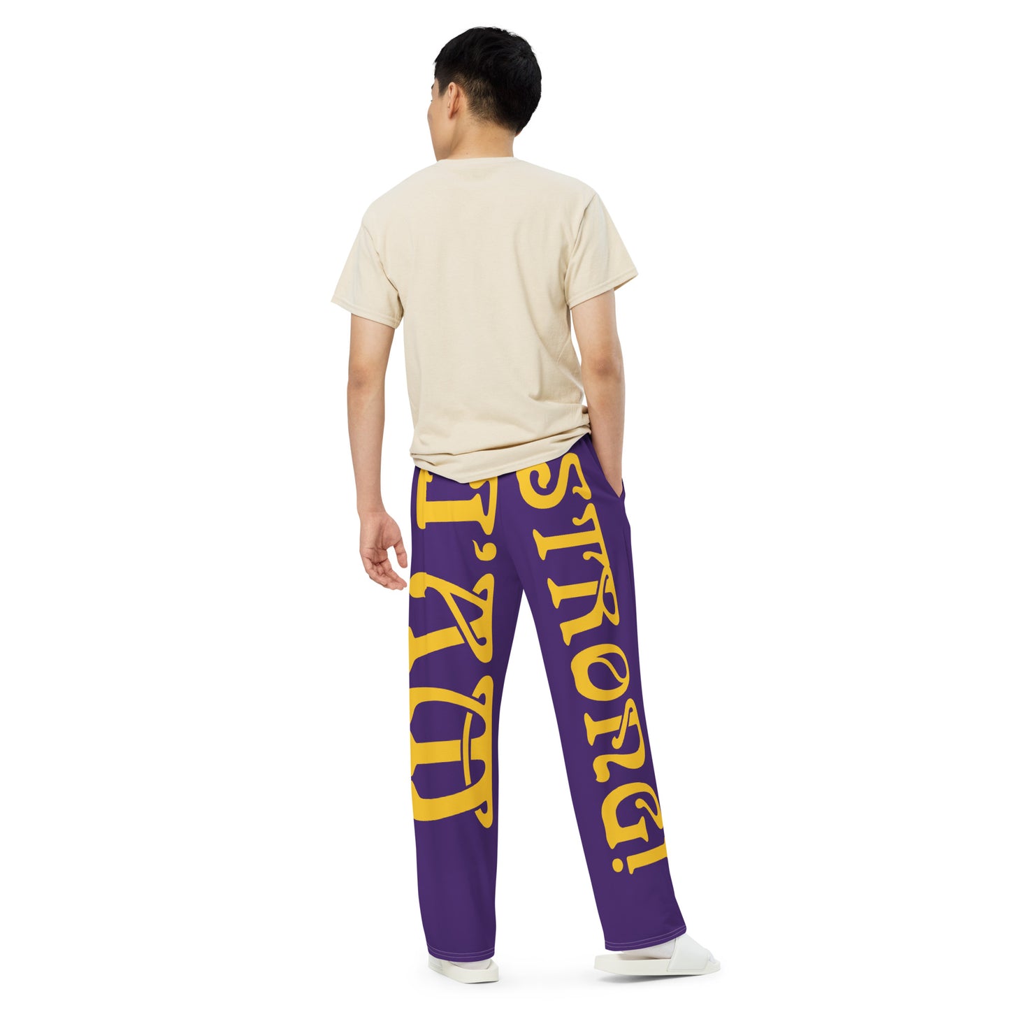 “I’AM STRONG!”Purple Unisex Wide-Leg Pants W/Yellow Font