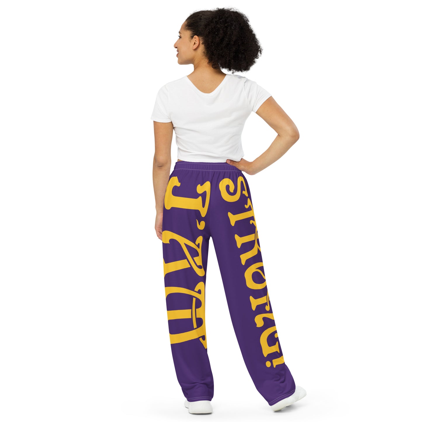 “I’AM STRONG!”Purple Unisex Wide-Leg Pants W/Yellow Font