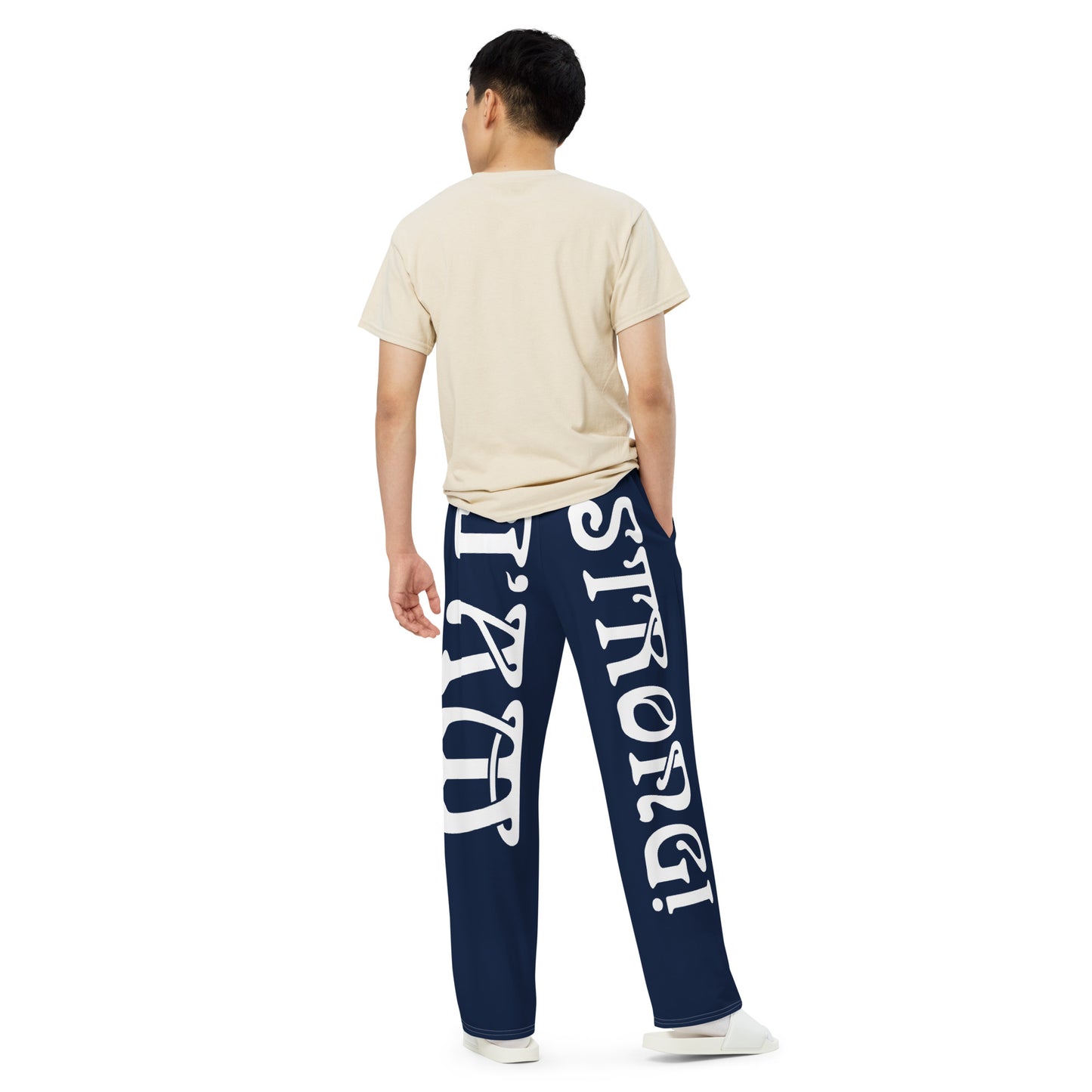 “I’AM STRONG!” Navy Unisex Wide-Leg Pants W/White Font