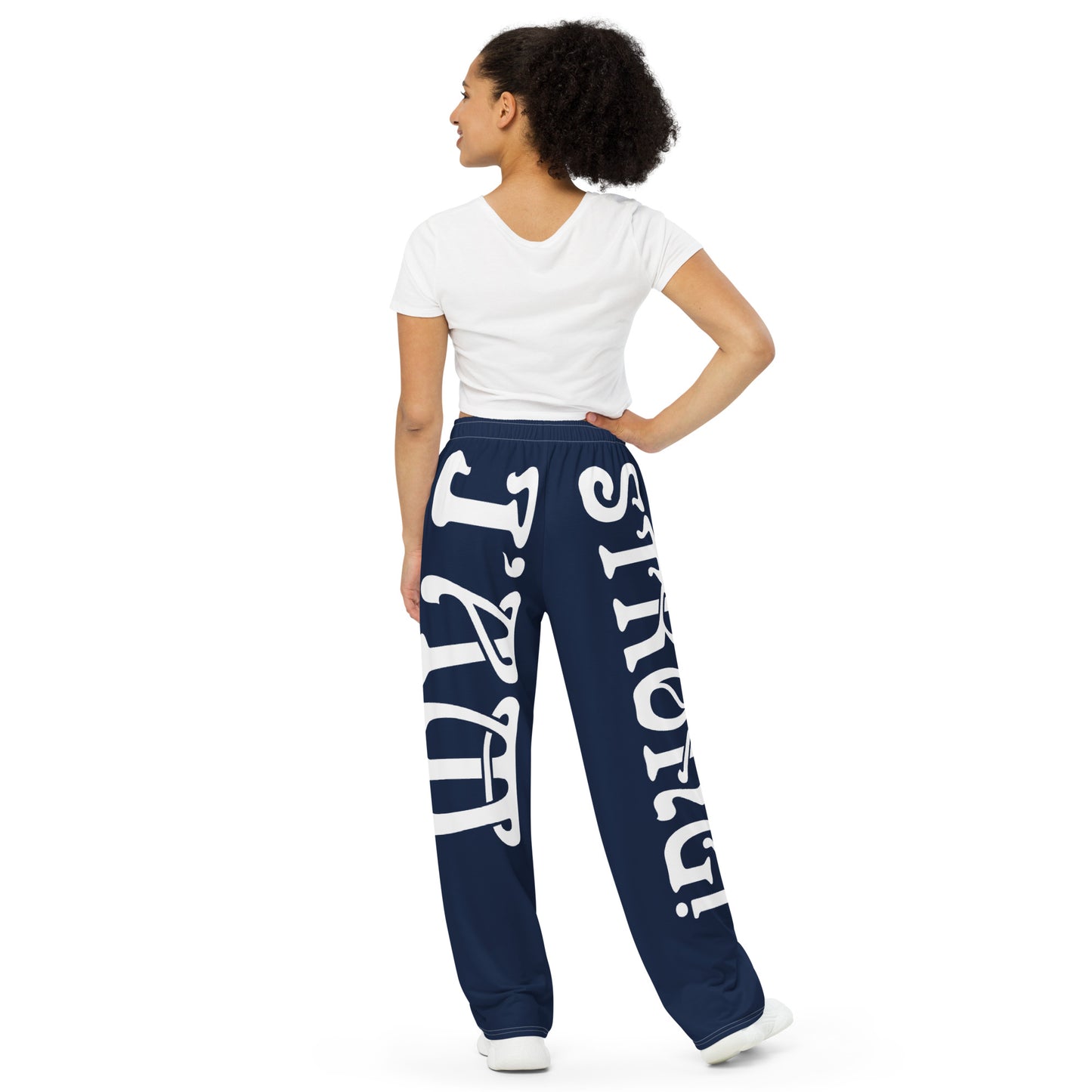 “I’AM STRONG!” Navy Unisex Wide-Leg Pants W/White Font