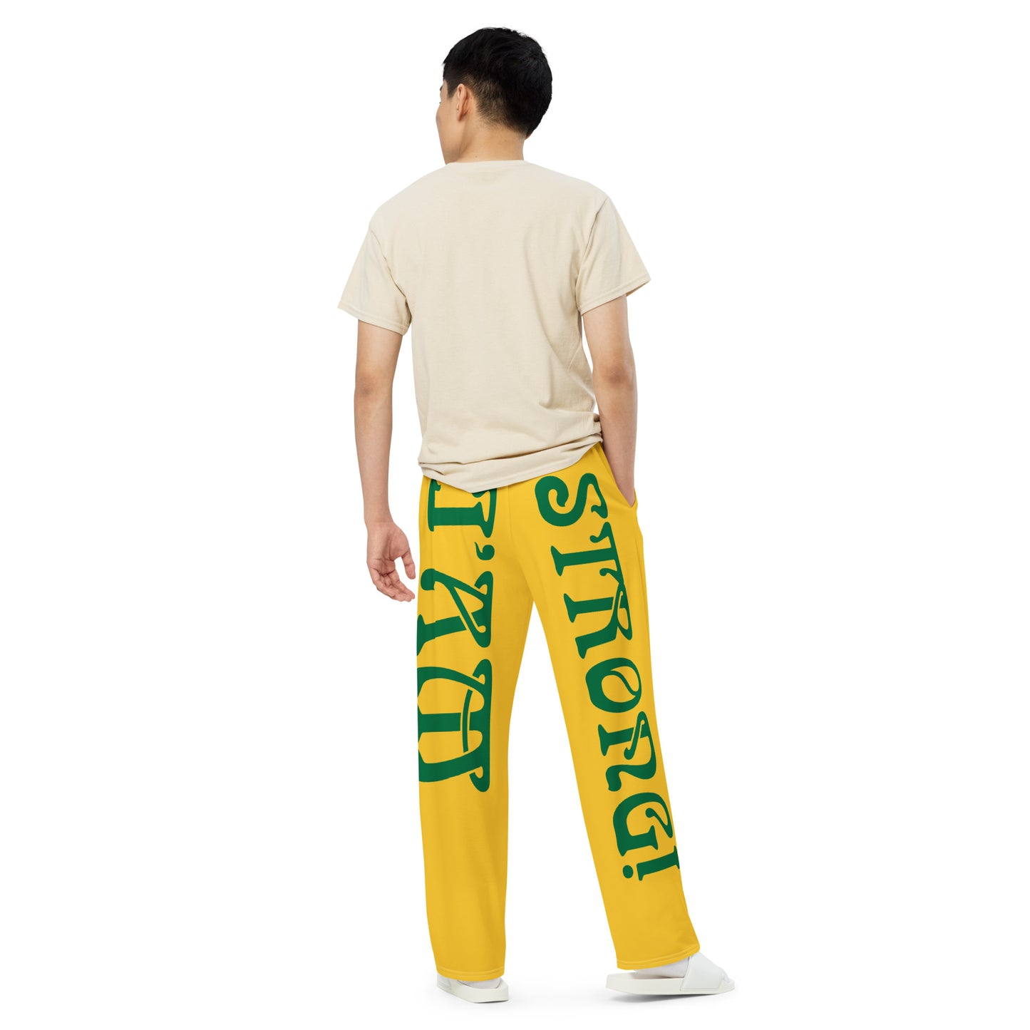 “I’AM STRONG!” Yellow Unisex Wide-Leg Pants W/Green Font