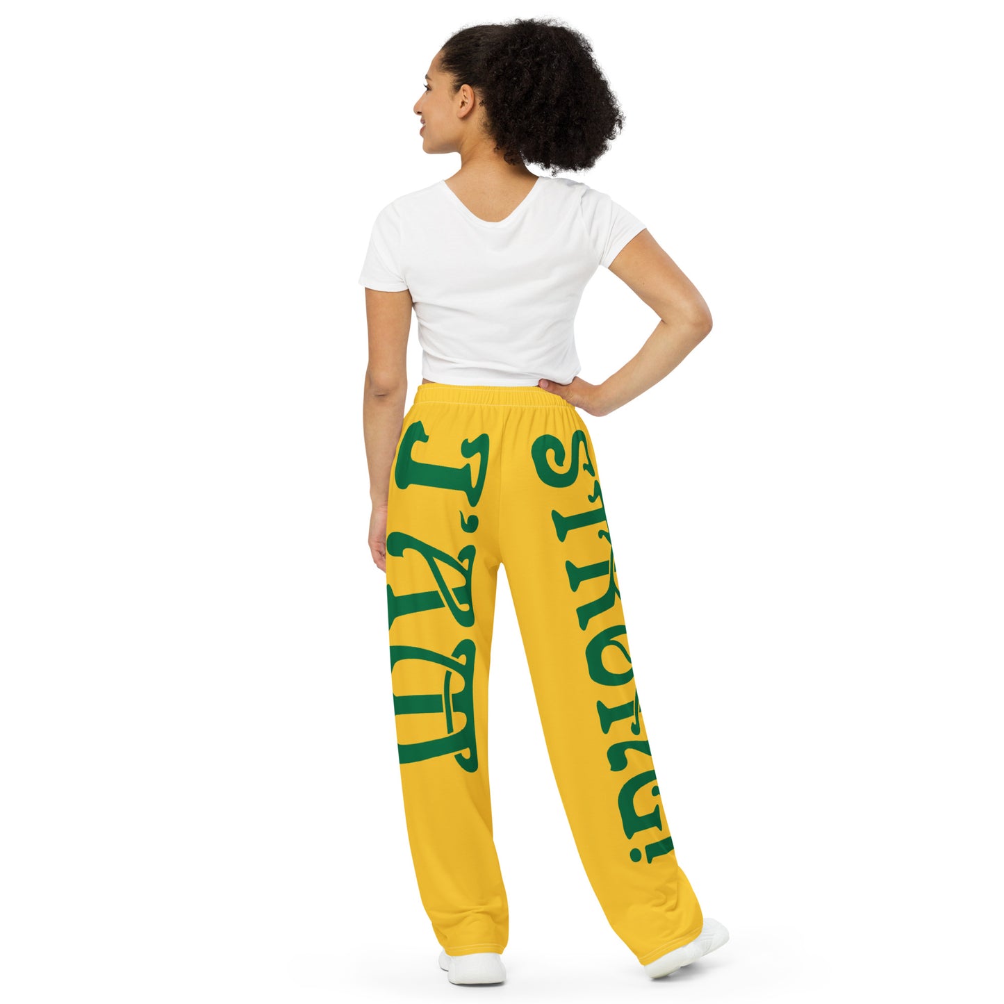 “I’AM STRONG!” Yellow Unisex Wide-Leg Pants W/Green Font