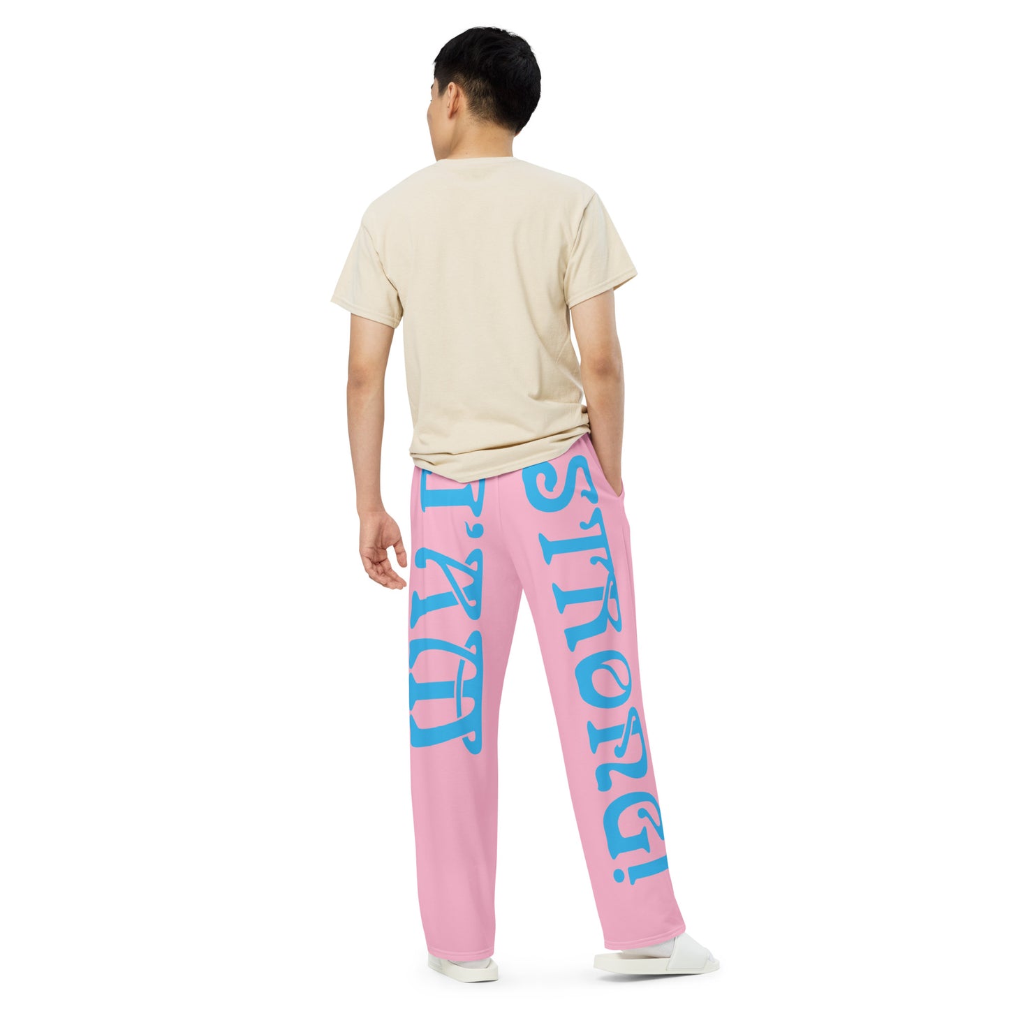 “I’AM STRONG!” Cotton Candy Unisex Wide-Leg Pants W/SkyBlue Font