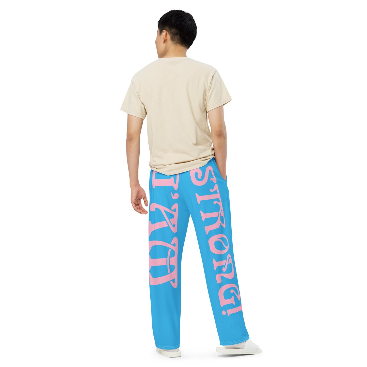 “I’AM STRONG!” SkyBlue Unisex Wide-Leg Pants W/Cotton Candy Font