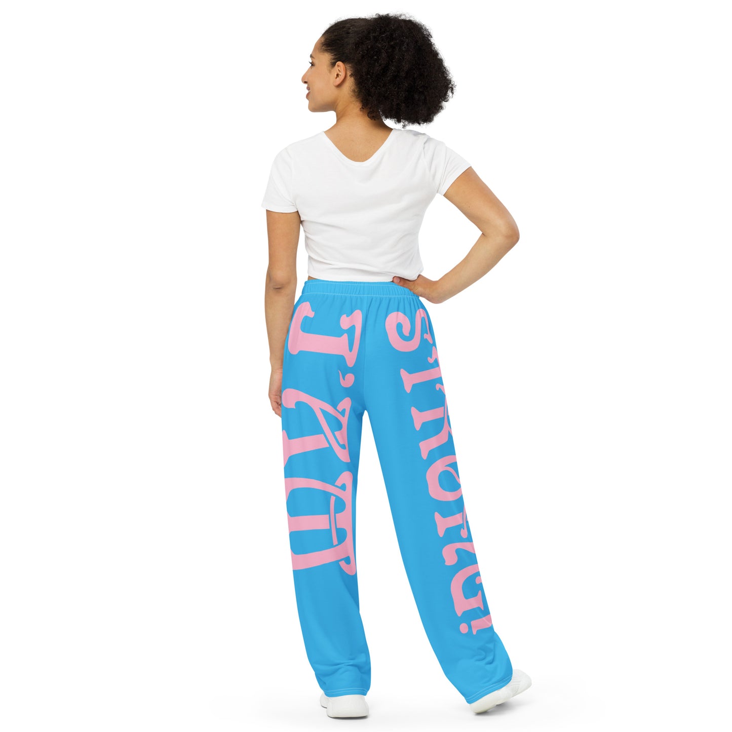 “I’AM STRONG!” SkyBlue Unisex Wide-Leg Pants W/Cotton Candy Font