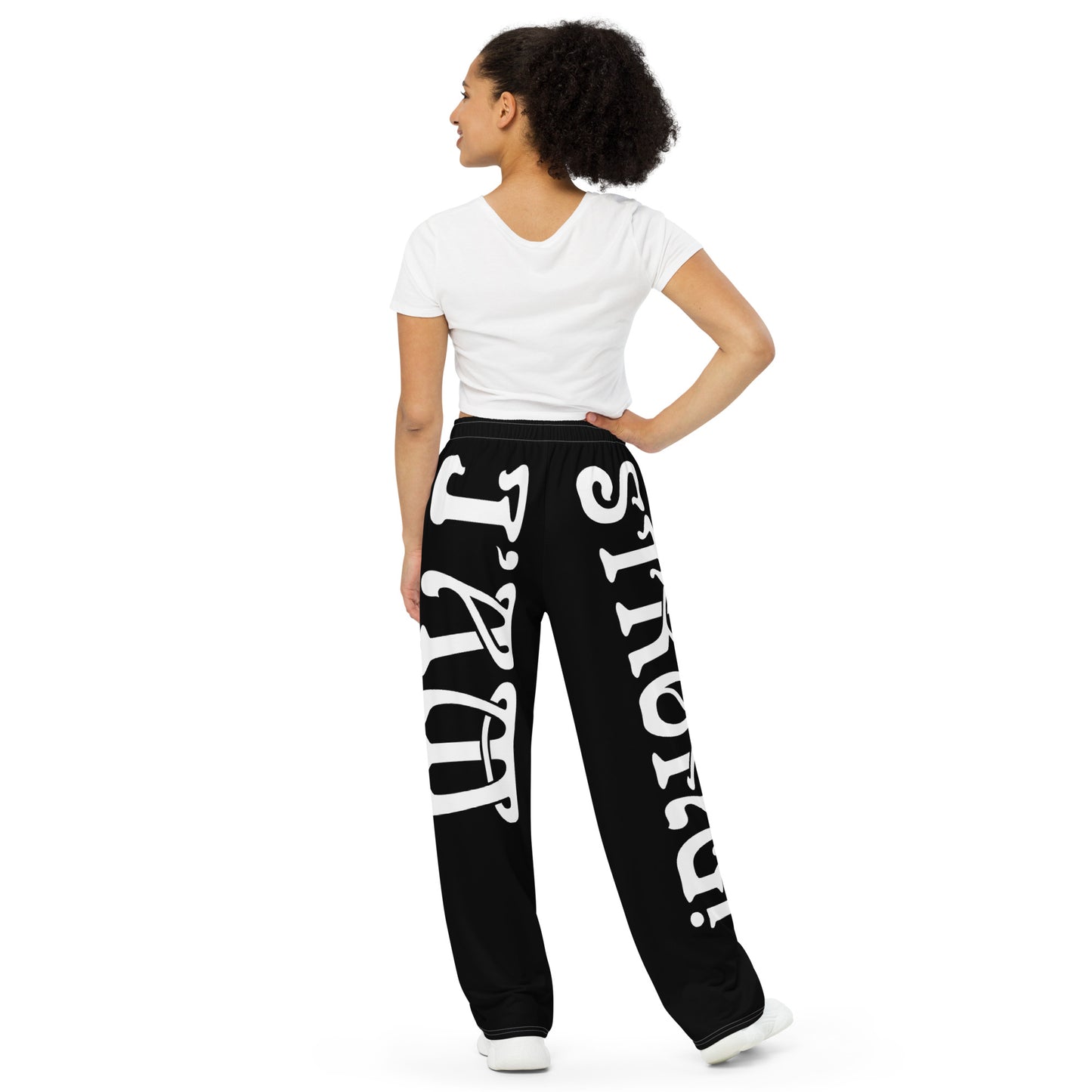 “I’AM STRONG!”Black Unisex Wide-Leg Pants W/White Font