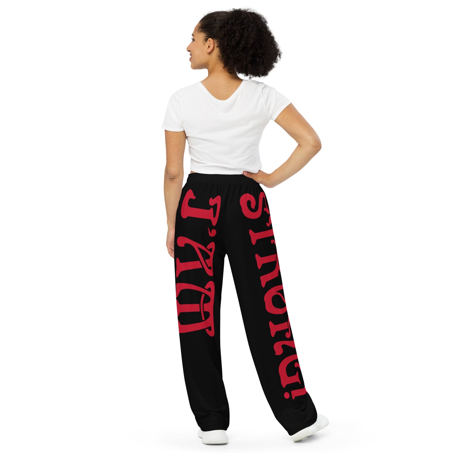“I’AM STRONG!” Black Unisex Wide-Leg Pants W/Red Font