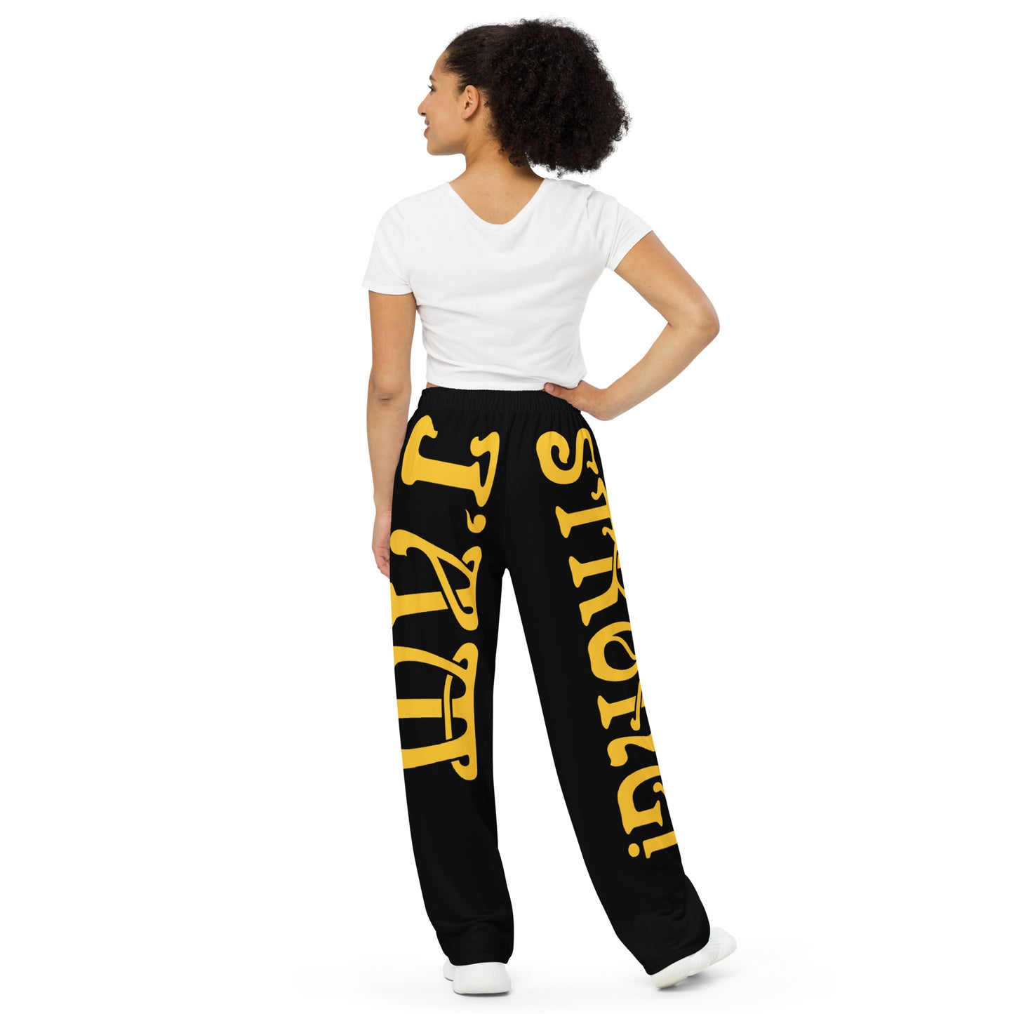 “I’AM STRONG!”Black Unisex Wide-Leg Pants W/Yellow Font