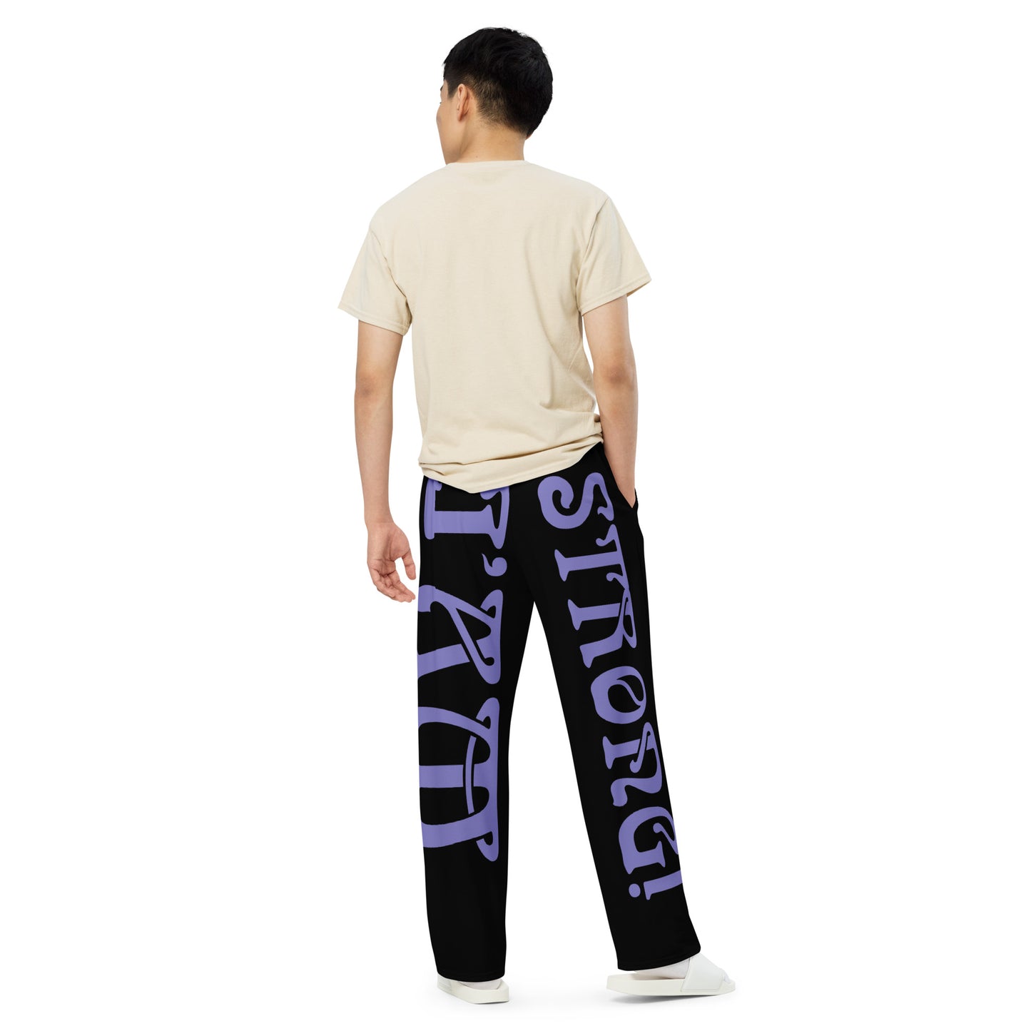 “I’AM STRONG!” Black Unisex Wide-Leg Pants W/Purple Font