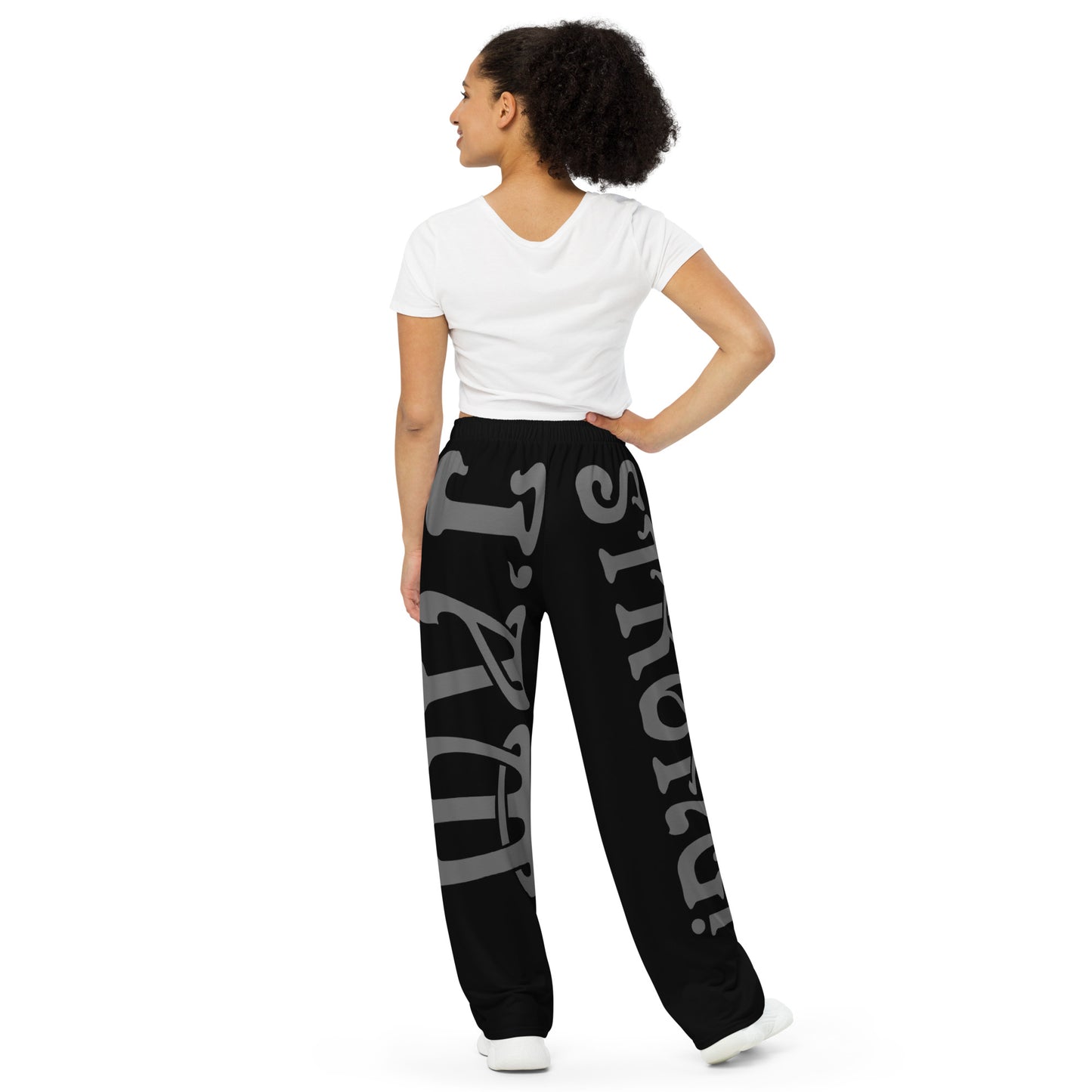 “I’AM STRONG!”Black Unisex Wide-Leg Pants W/Grey Font