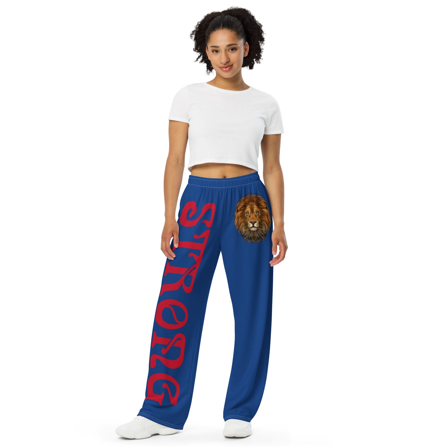 “STRONG”Blue Unisex Wide-Leg Pants W/Red Font