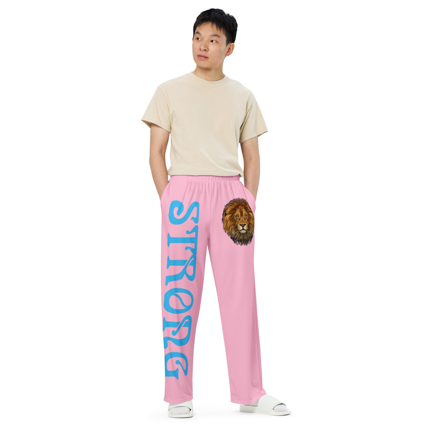 “STRONG”Cotton Candy Unisex Wide-Leg Pants W/SkyBlue Font