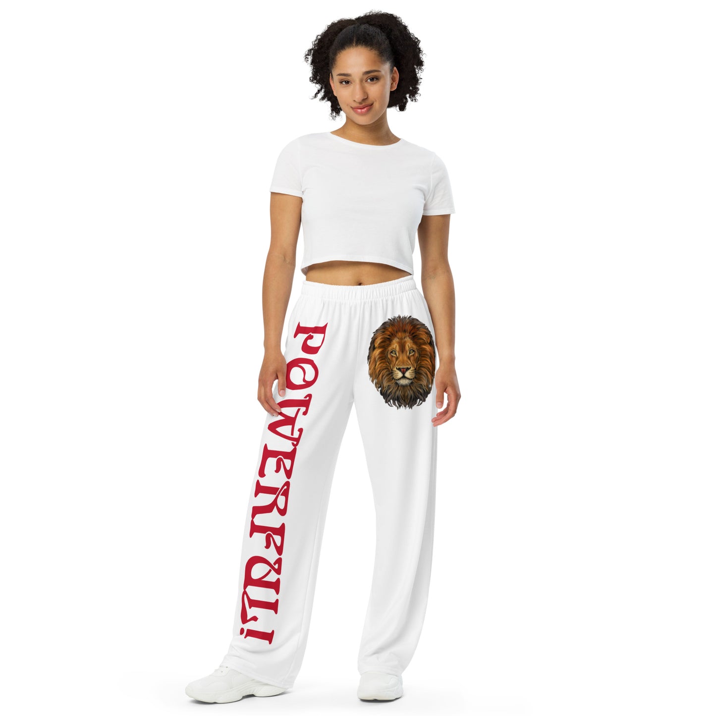 “POWERFUL!”White Unisex Wide-Leg Pants W/Red Font