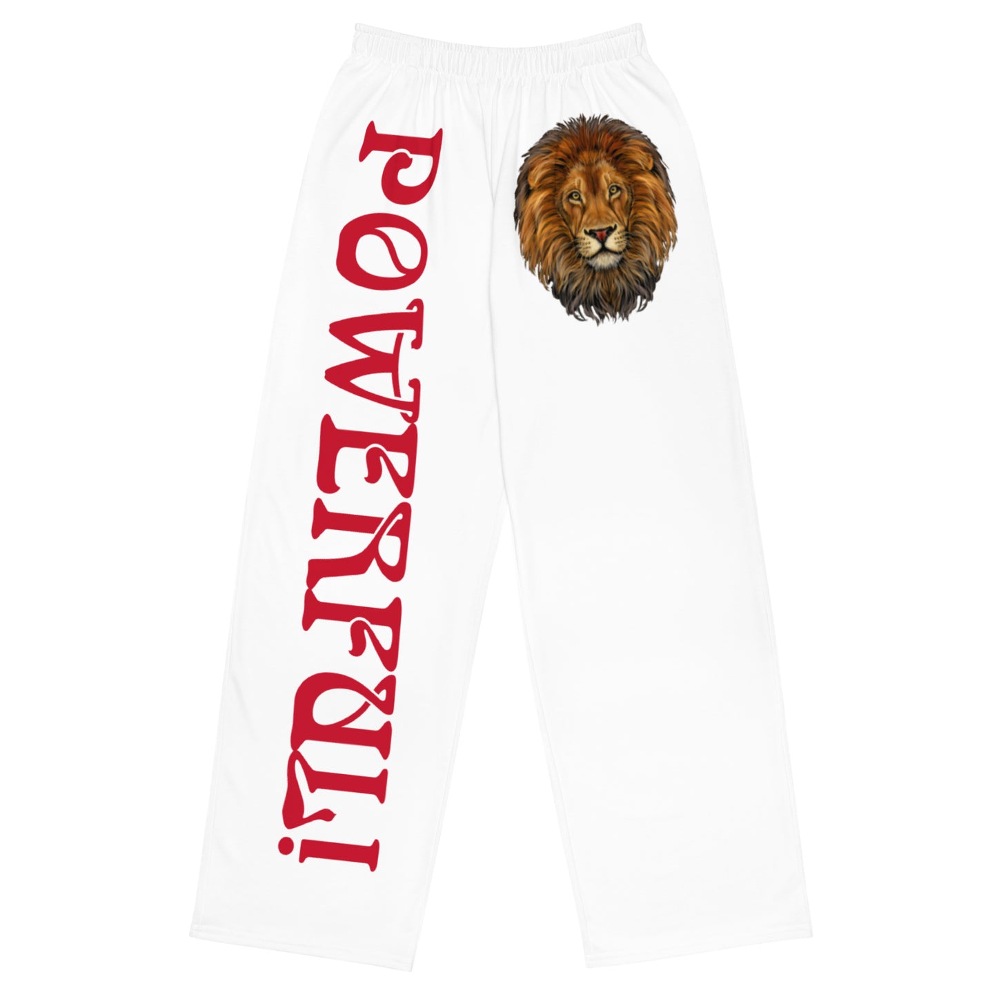 “POWERFUL!”White Unisex Wide-Leg Pants W/Red Font