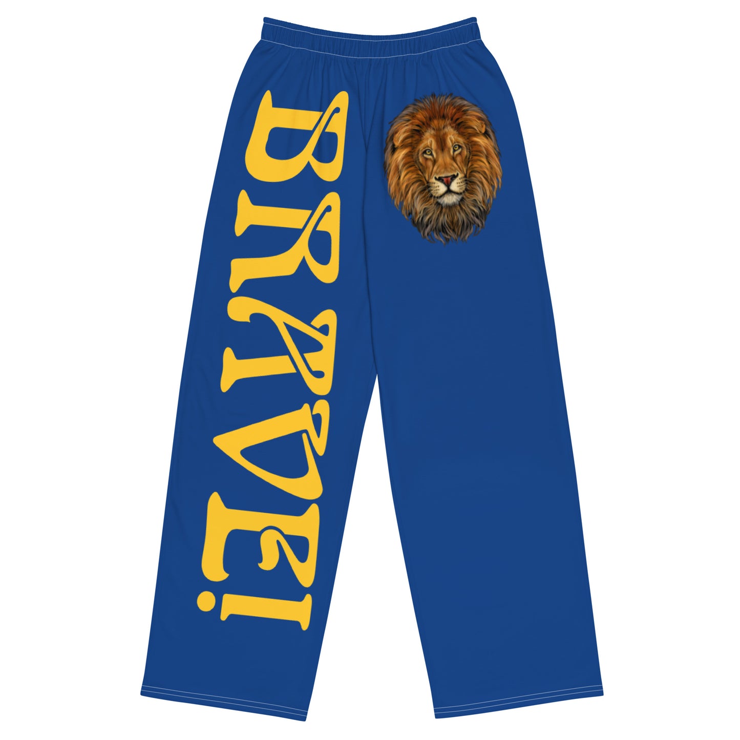 “BRAVE!”Blue Unisex Wide-Leg Pants W/Yellow Font