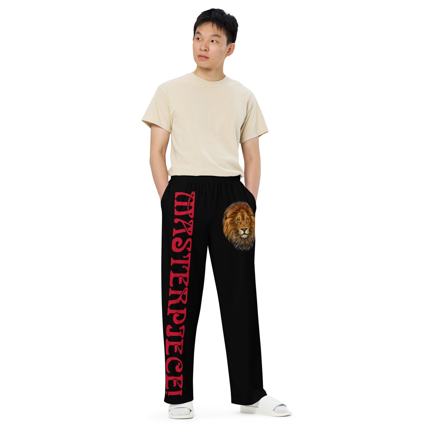 “MASTERPIECE!” Black Unisex Wide-Leg Pants W/Red Font