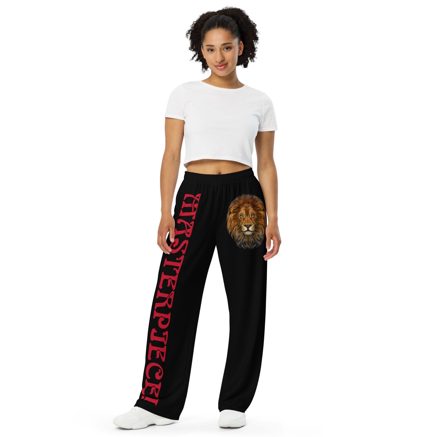 “MASTERPIECE!” Black Unisex Wide-Leg Pants W/Red Font