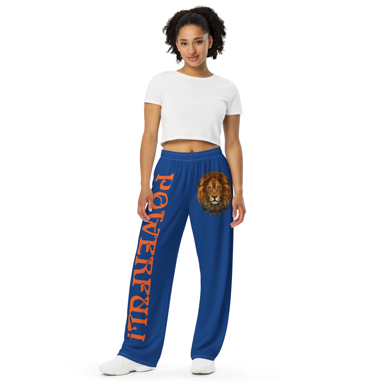 “POWERFUL!”Blue Unisex Wide-Leg Pants W/Orange Font