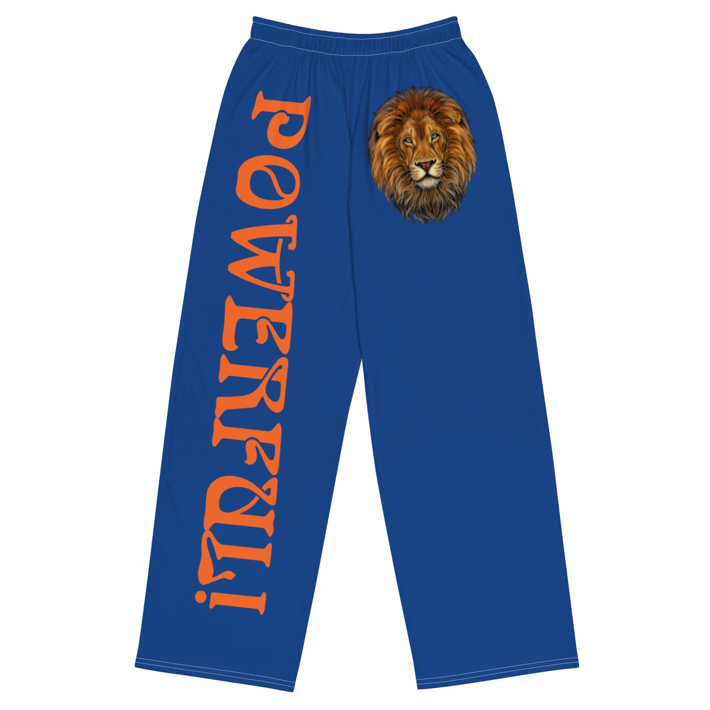 “POWERFUL!”Blue Unisex Wide-Leg Pants W/Orange Font