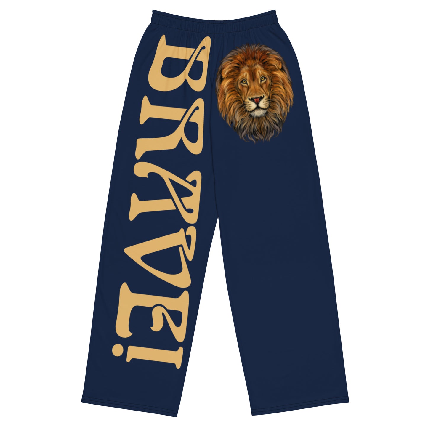 “BRAVE!”Navy Unisex Wide-Leg Pants W/Fawn Font