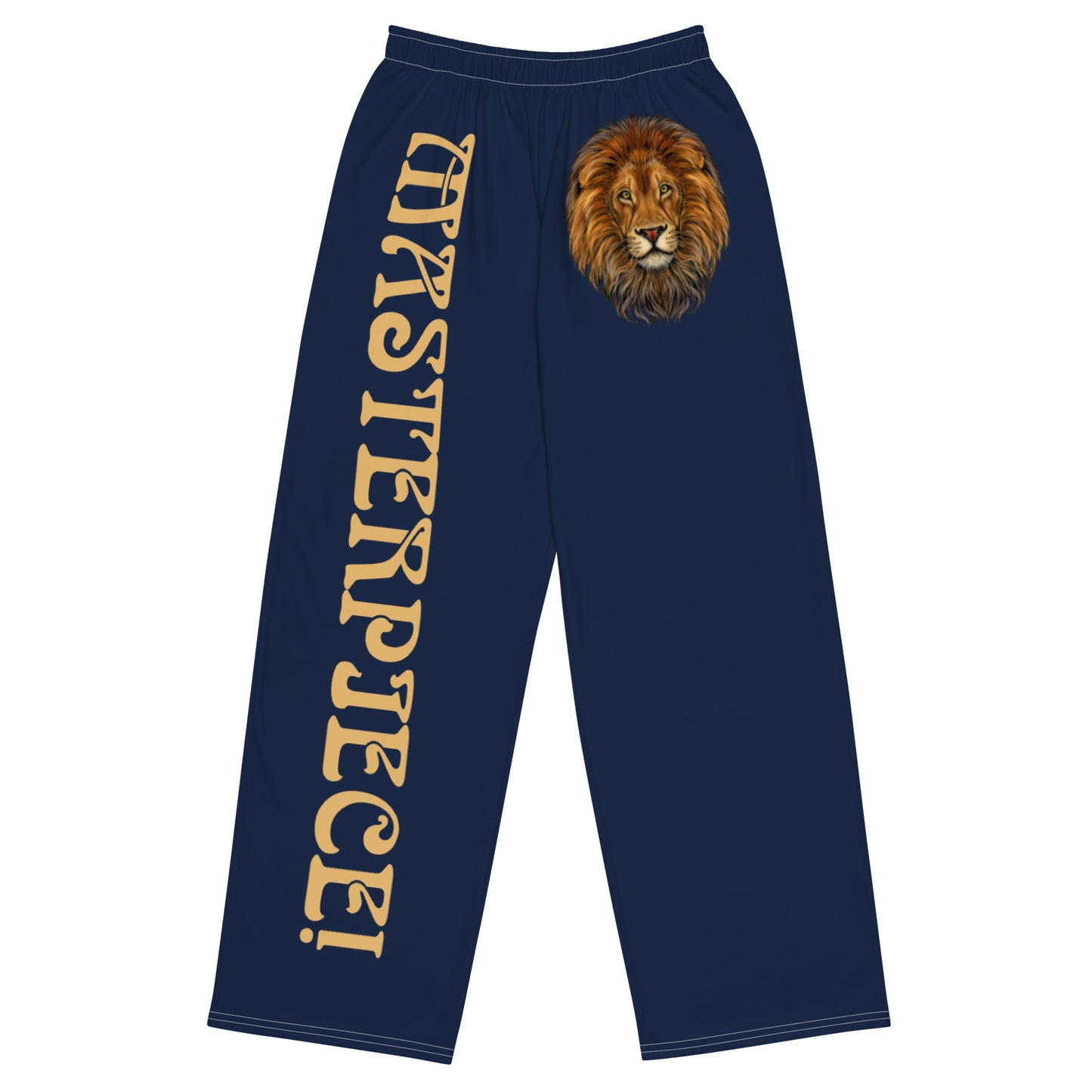 “MASTERPIECE!”Navy Unisex Wide-Leg Pants W/Fawn Font