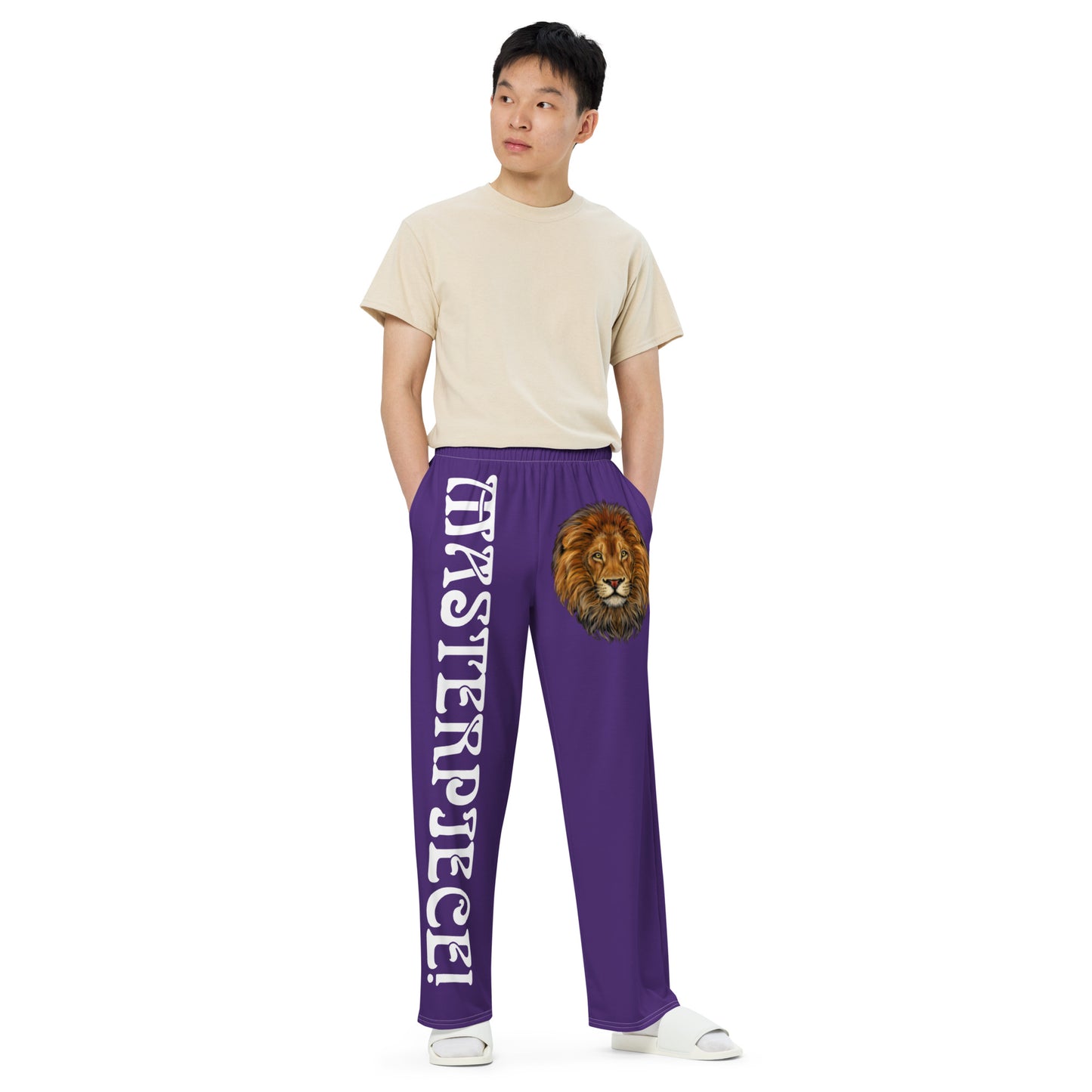 “MASTERPIECE!”Purple Unisex Wide-Leg Pants W/White Font