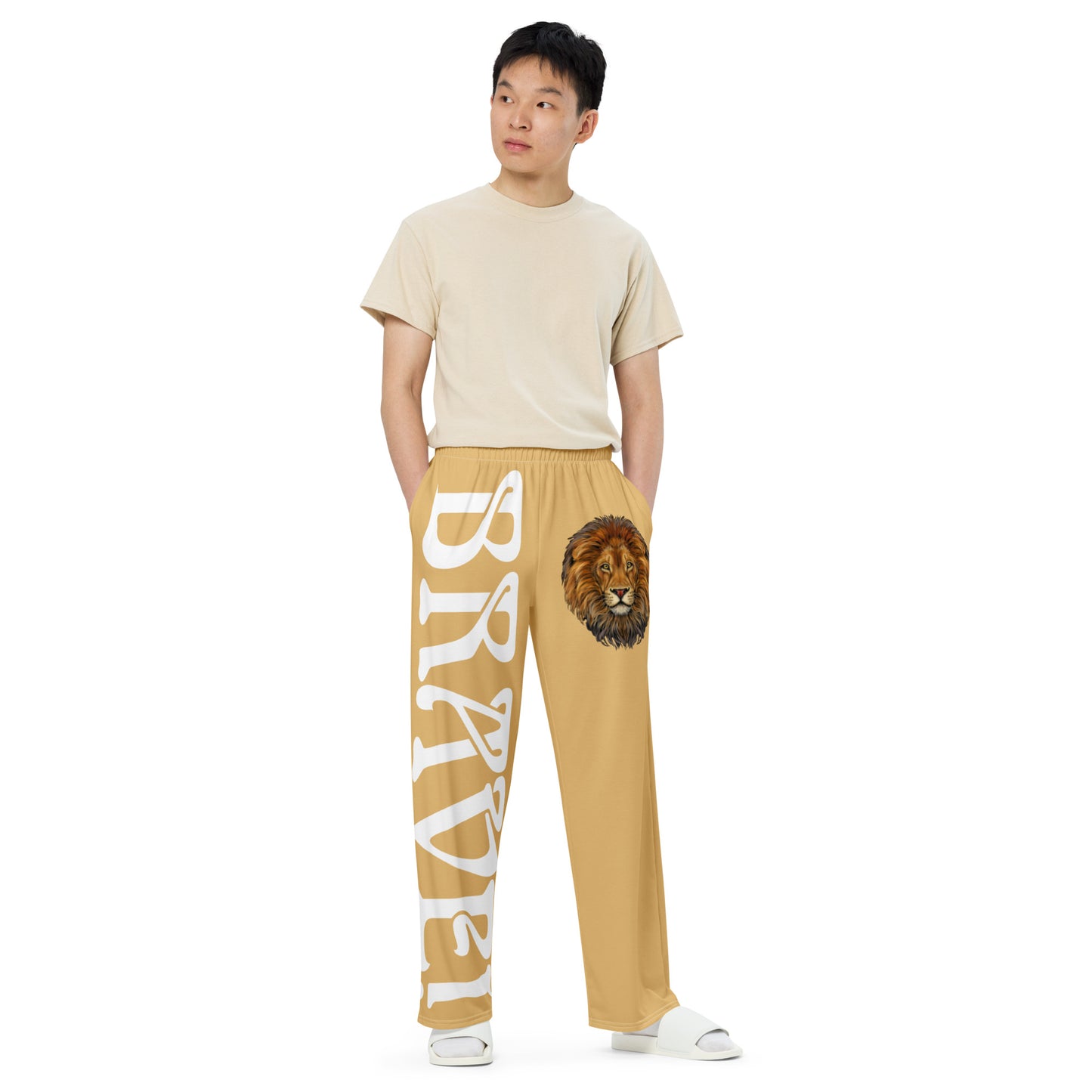 “BRAVE!”Fawn Unisex Wide-Leg Pants W/White Font