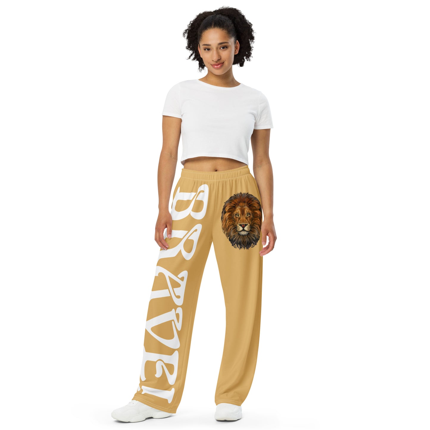 “BRAVE!”Fawn Unisex Wide-Leg Pants W/White Font