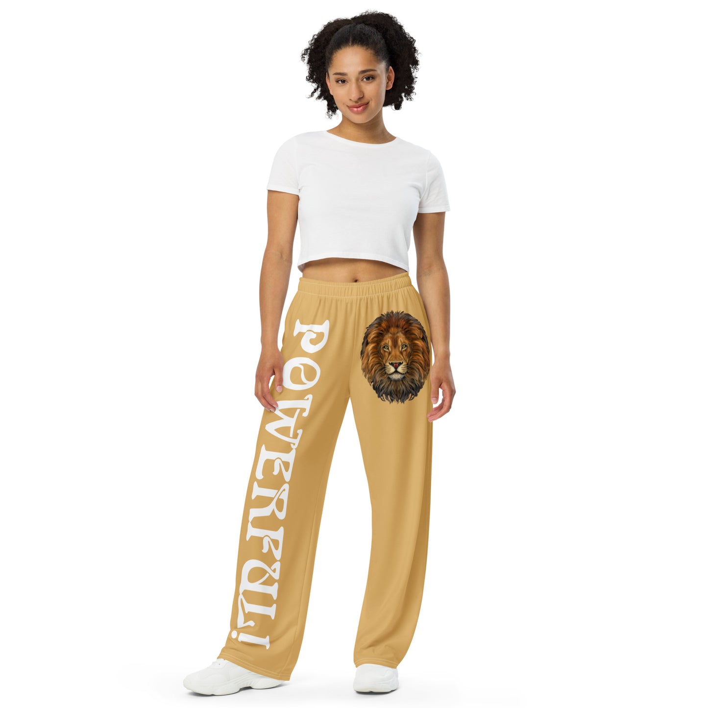“POWERFUL!”Fawn Unisex Wide-Leg Pants W/White Font