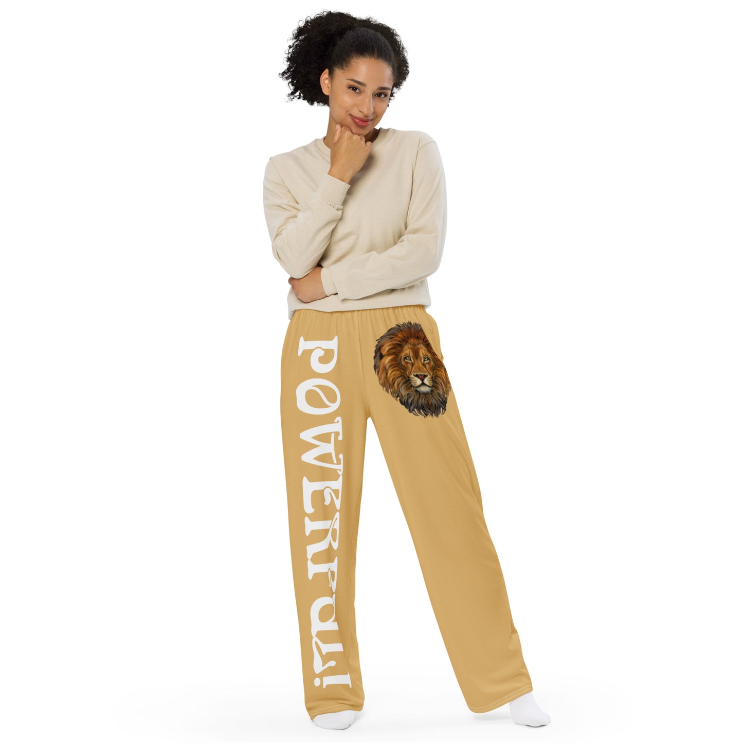 “POWERFUL!”Fawn Unisex Wide-Leg Pants W/White Font