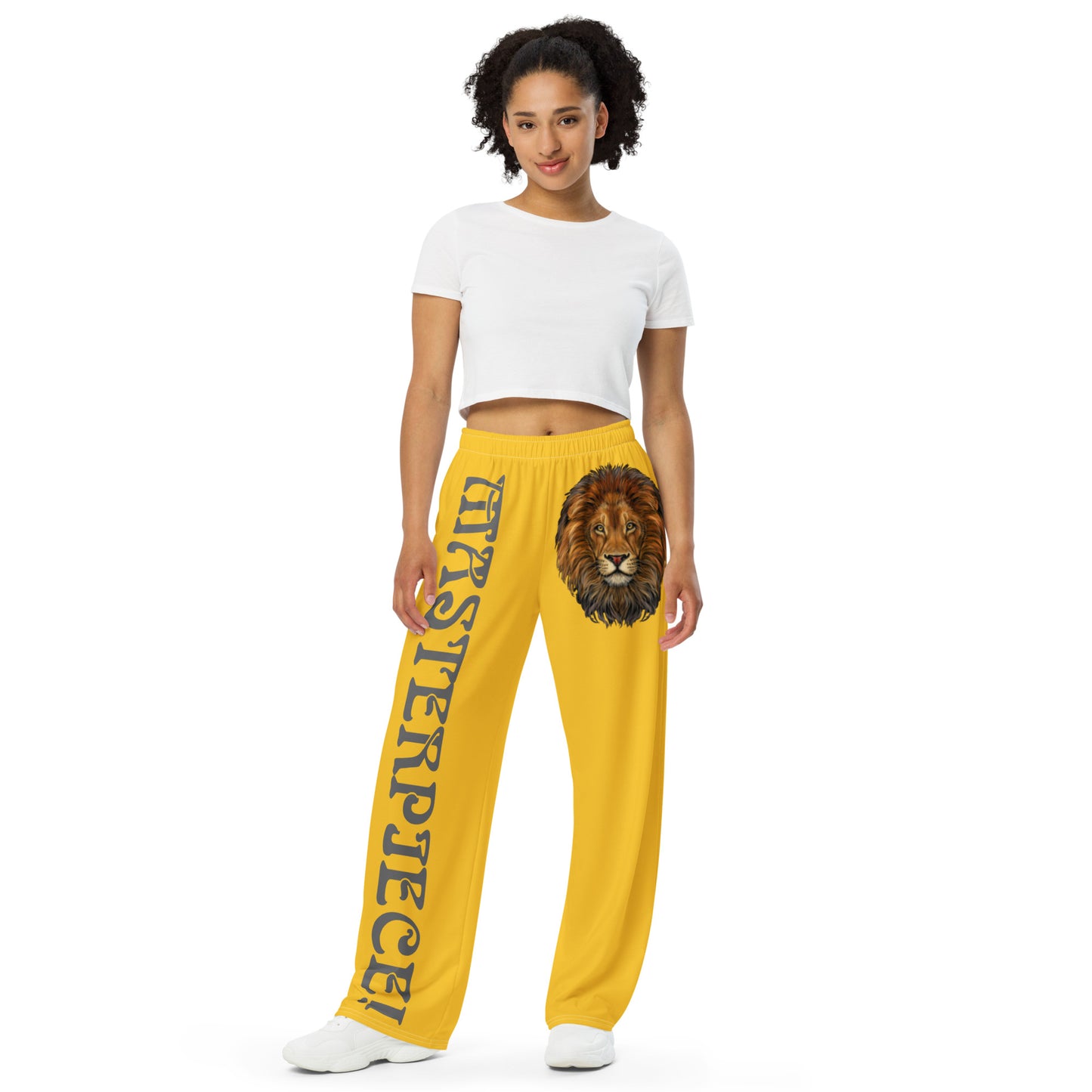 “MASTERPIECE!”Yellow Unisex Wide-Leg Pants W/Grey Font