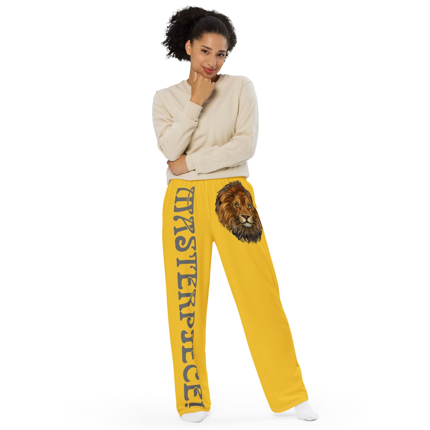 “MASTERPIECE!”Yellow Unisex Wide-Leg Pants W/Grey Font