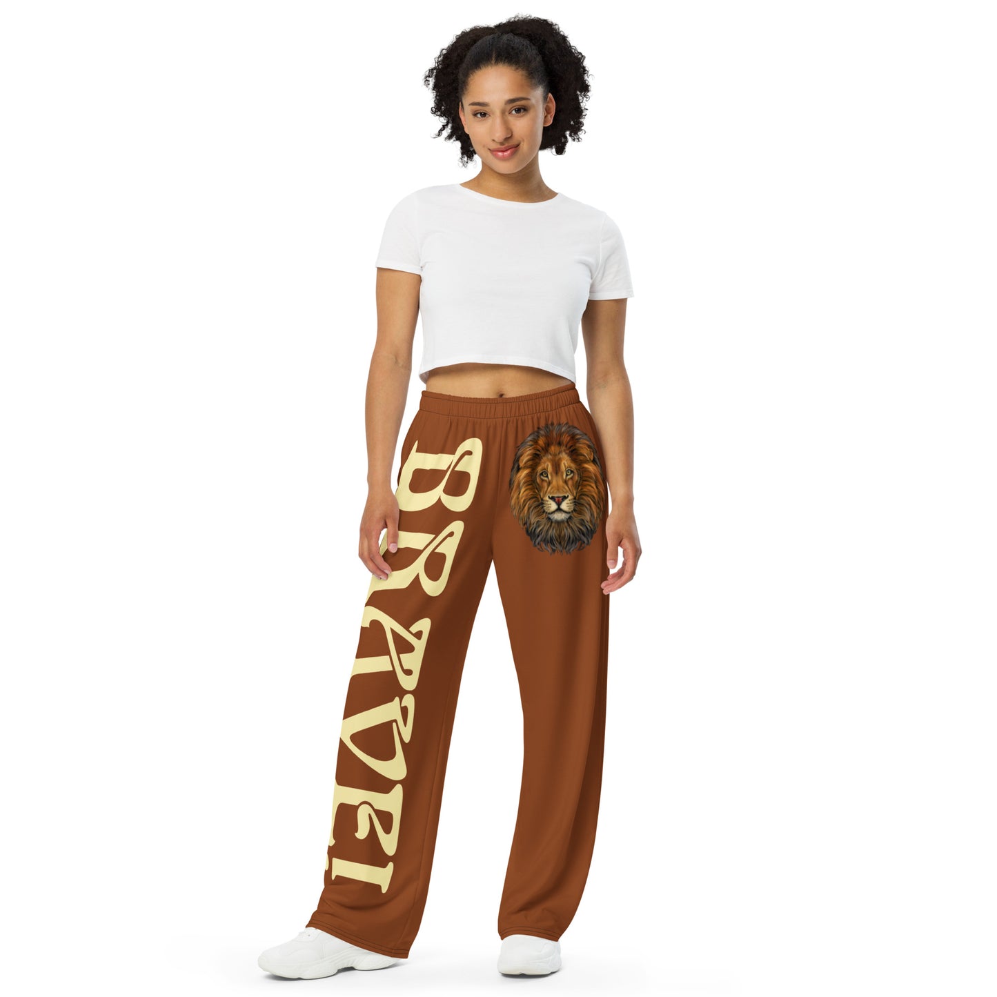 “BRAVE!”Brown Unisex Wide-Leg Pants W/Banana Font