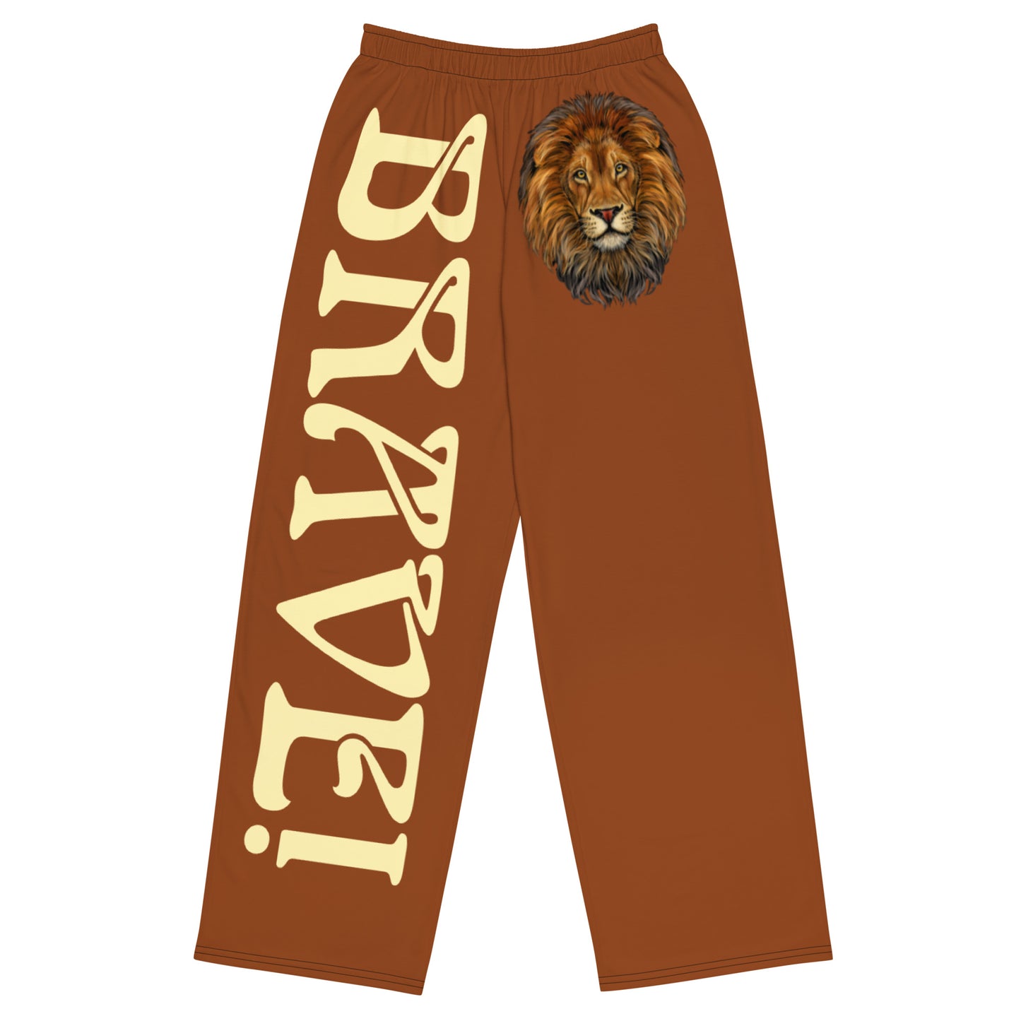 “BRAVE!”Brown Unisex Wide-Leg Pants W/Banana Font