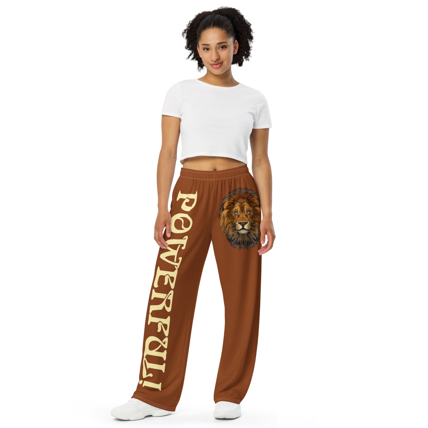 “POWERFUL!”Brown Unisex Wide-Leg Pants W/Banana Font