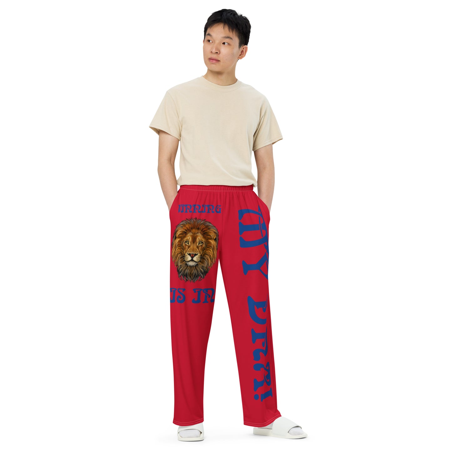 “WINNING IS IN MY DNA!” Red Unisex Wide-Leg Pants W/Blue Font