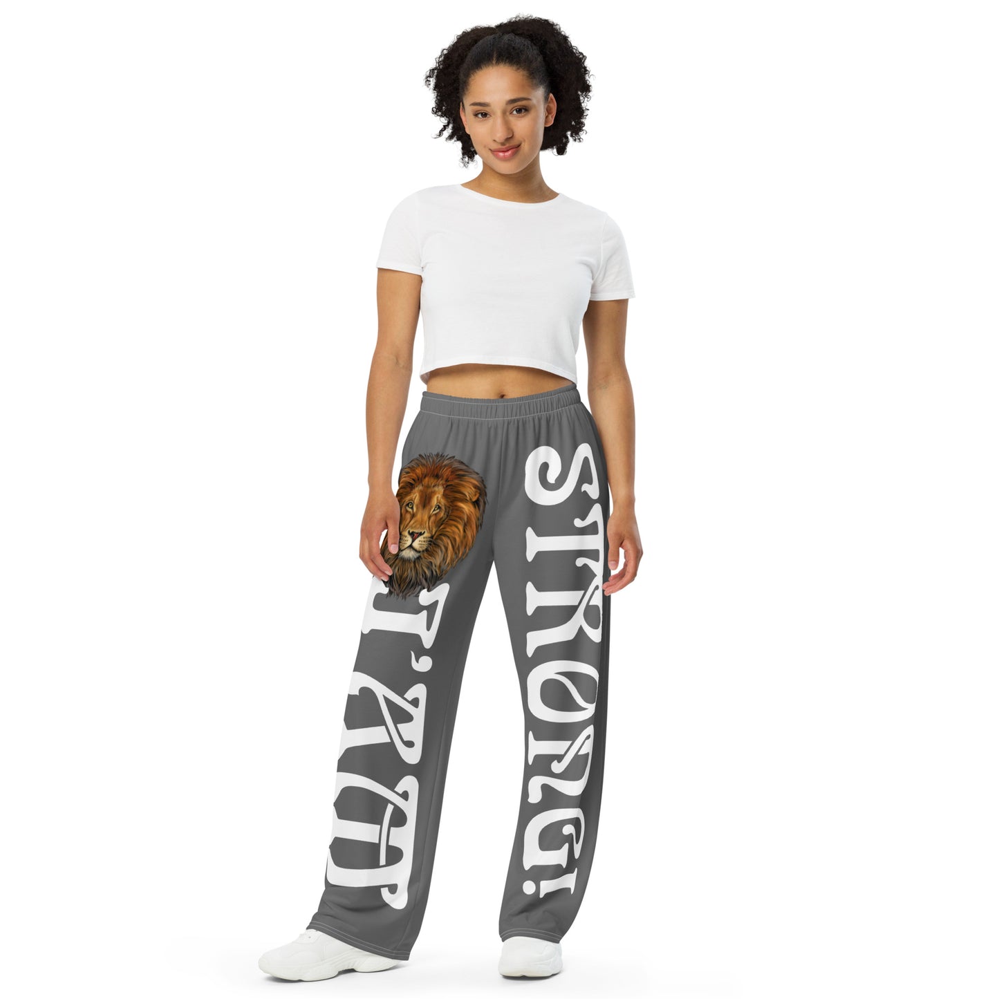 “I’AM STRONG!” Grey Unisex Wide-Leg Pants W/White Font