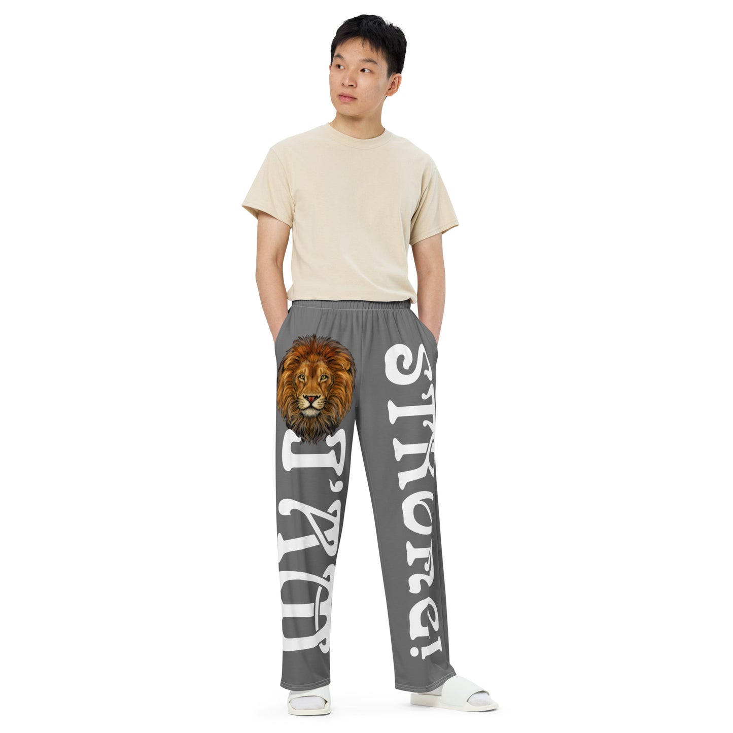 “I’AM STRONG!” Grey Unisex Wide-Leg Pants W/White Font