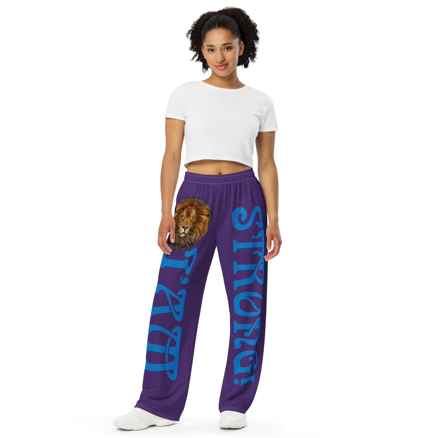 “I’AM STRONG!” Purple Unisex Wide-Leg Pants W/Blue Font